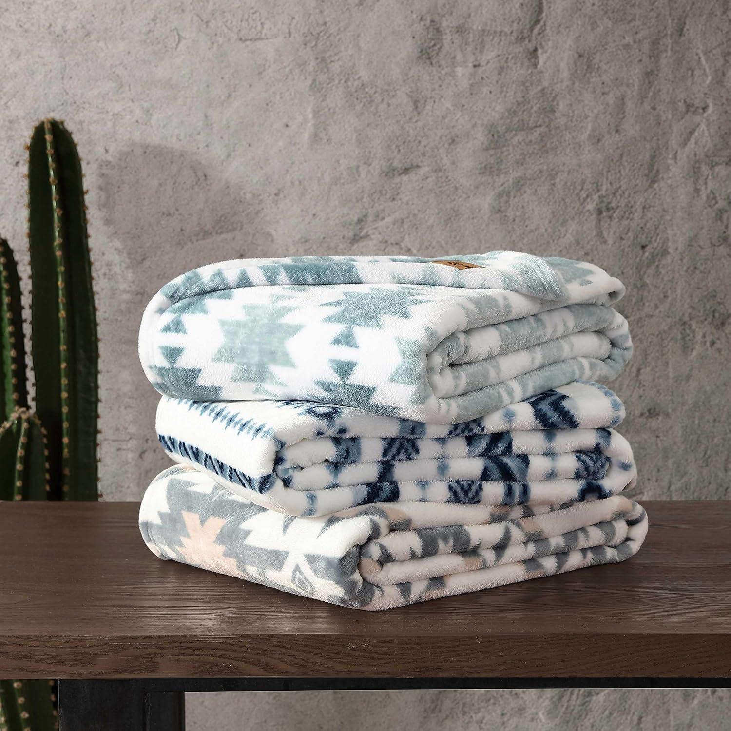 imageWrangler Throw Blanket Soft Plush Fleece Bedding Yellowstone Inspired Western Decor for Bed or Couch Canyon Ikat Blue 50quot x 60quotCanyon Ikat Blue