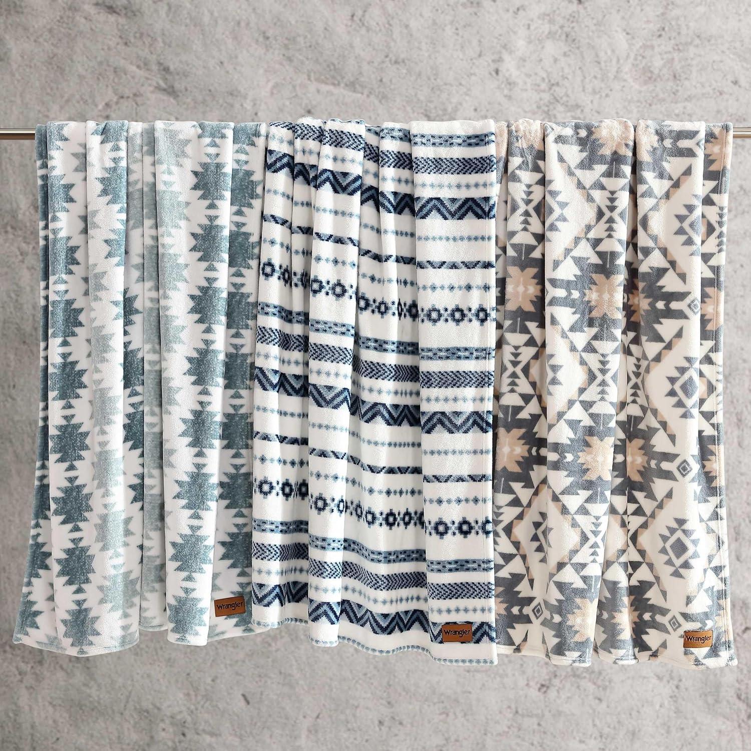 imageWrangler Throw Blanket Soft Plush Fleece Bedding Yellowstone Inspired Western Decor for Bed or Couch Canyon Ikat Blue 50quot x 60quotCanyon Ikat Blue