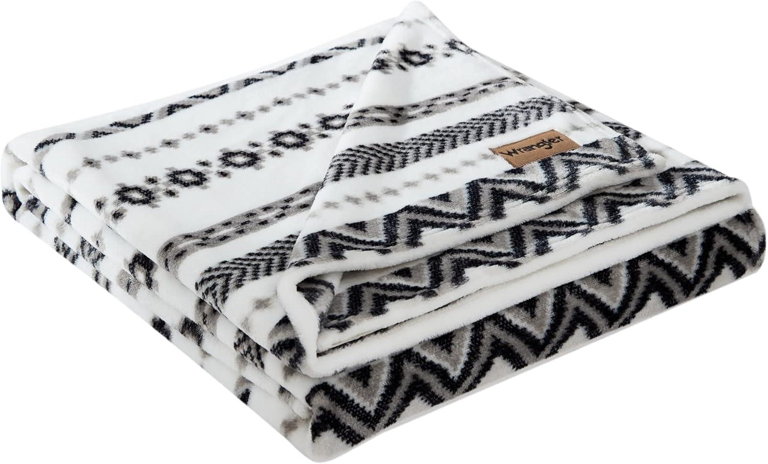 imageWrangler Throw Blanket Soft Plush Fleece Bedding Yellowstone Inspired Western Decor for Bed or Couch Canyon Ikat Blue 50quot x 60quotDiamond Trail Black