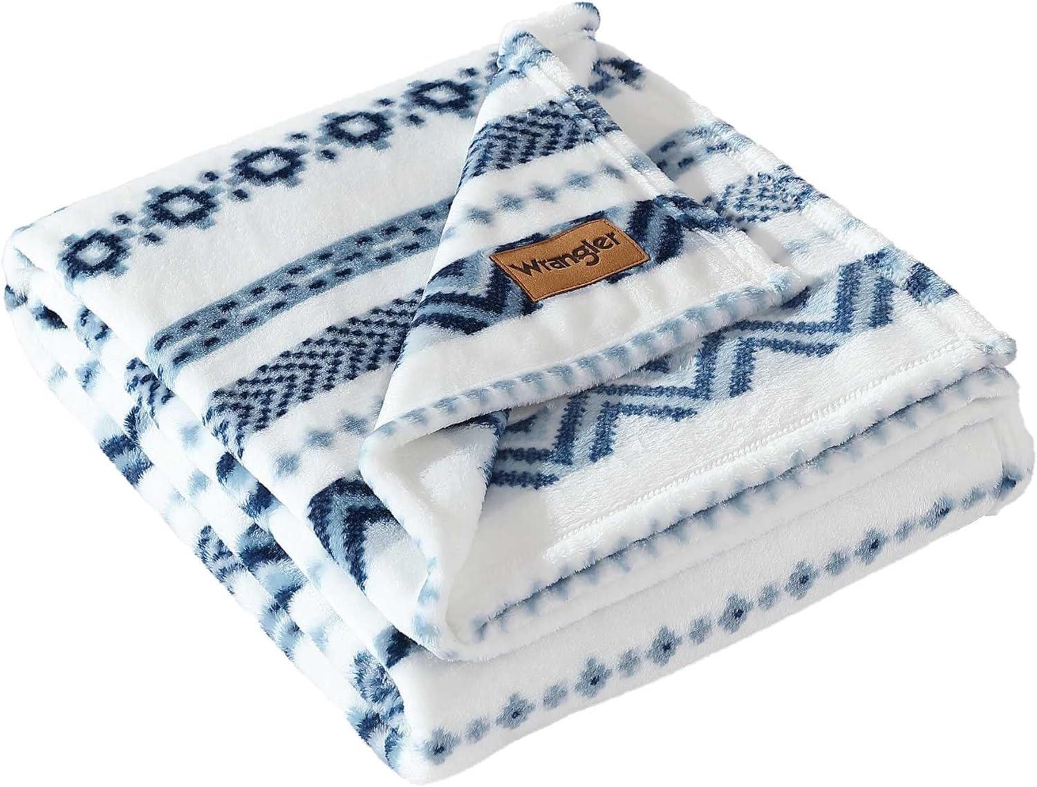 imageWrangler Throw Blanket Soft Plush Fleece Bedding Yellowstone Inspired Western Decor for Bed or Couch Canyon Ikat Blue 50quot x 60quotDiamond Trail Blue