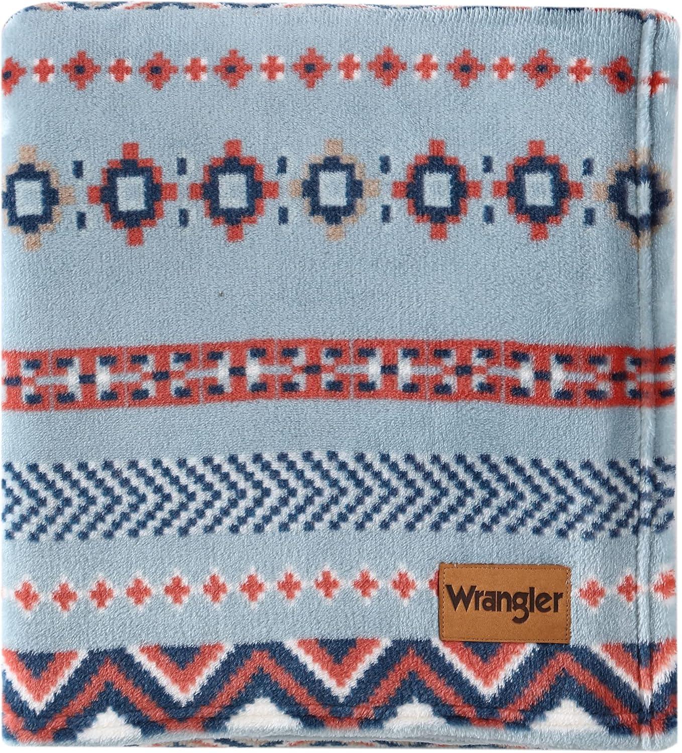 imageWrangler Throw Blanket Soft Plush Fleece Bedding Yellowstone Inspired Western Decor for Bed or Couch Canyon Ikat Blue 50quot x 60quotDiamond Trail Light Blue