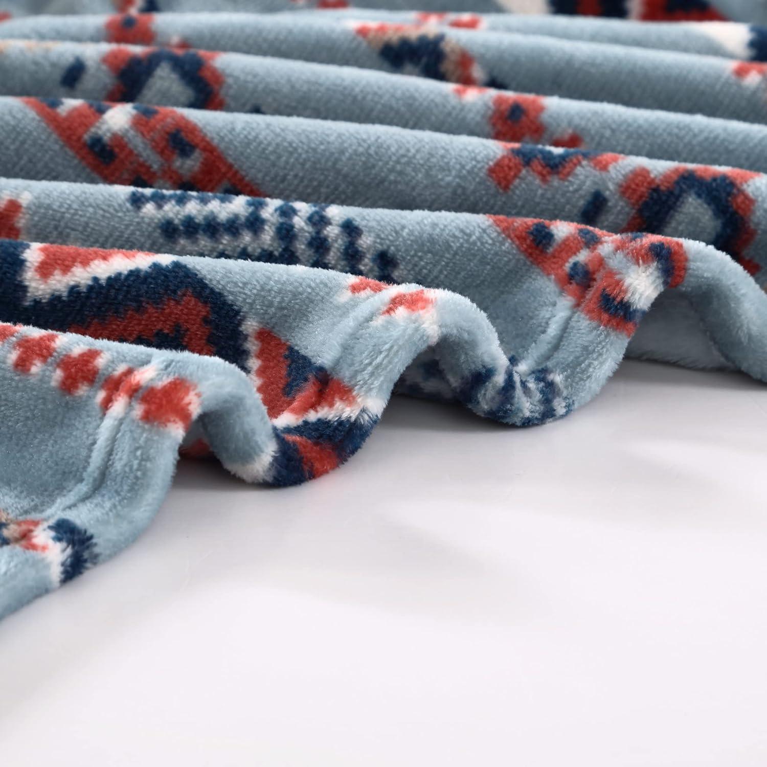 imageWrangler Throw Blanket Soft Plush Fleece Bedding Yellowstone Inspired Western Decor for Bed or Couch Canyon Ikat Blue 50quot x 60quotDiamond Trail Light Blue