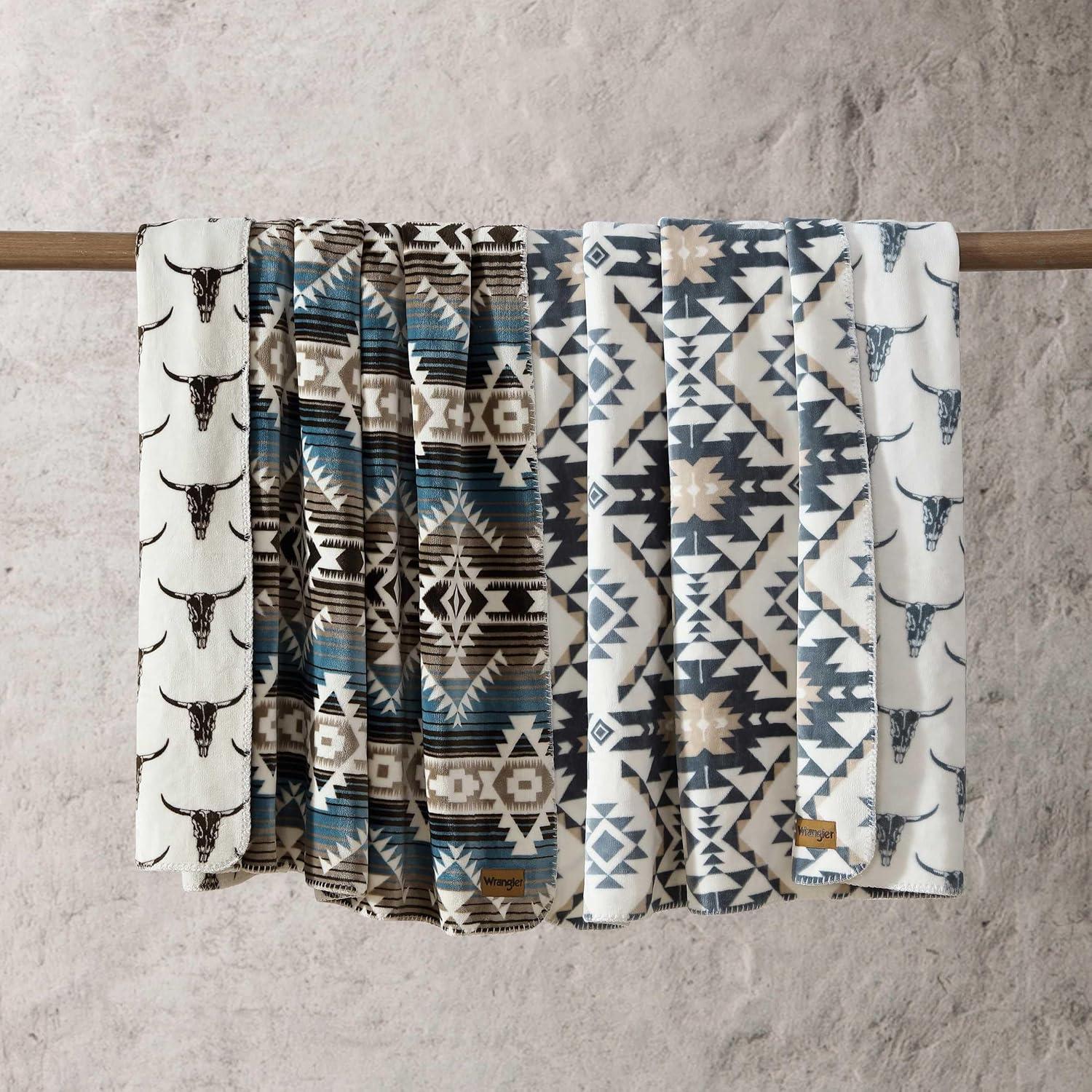 imageWrangler Throw Blanket Soft Plush Fleece Bedding Yellowstone Inspired Western Decor for Bed or Couch Canyon Ikat Blue 50quot x 60quotJericho Turquoise