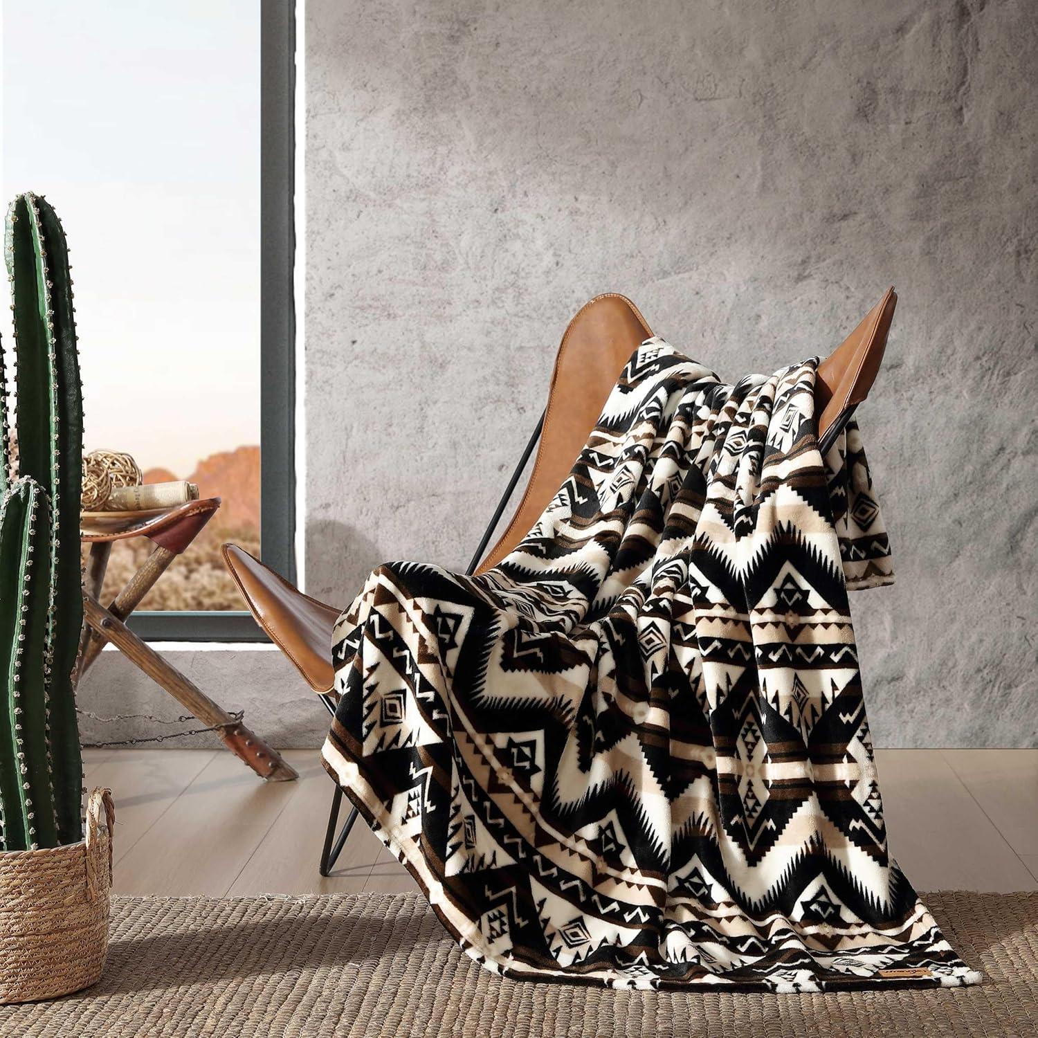 imageWrangler Throw Blanket Soft Plush Fleece Bedding Yellowstone Inspired Western Decor for Bed or Couch Canyon Ikat Blue 50quot x 60quotJesse Brown