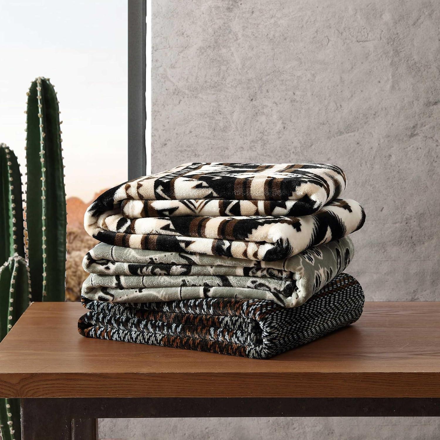 imageWrangler Throw Blanket Soft Plush Fleece Bedding Yellowstone Inspired Western Decor for Bed or Couch Canyon Ikat Blue 50quot x 60quotJesse Brown