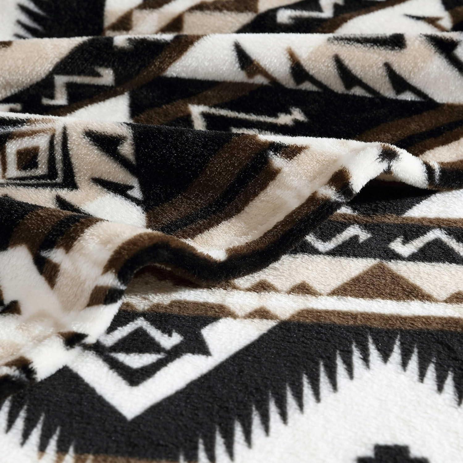 imageWrangler Throw Blanket Soft Plush Fleece Bedding Yellowstone Inspired Western Decor for Bed or Couch Canyon Ikat Blue 50quot x 60quotJesse Brown