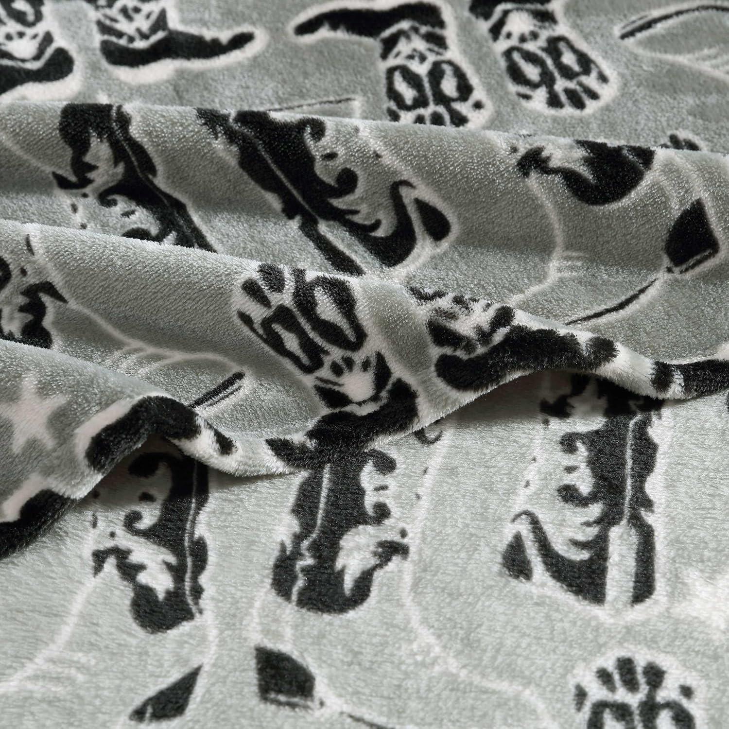 imageWrangler Throw Blanket Soft Plush Fleece Bedding Yellowstone Inspired Western Decor for Bed or Couch Canyon Ikat Blue 50quot x 60quotKnockin Boots Green