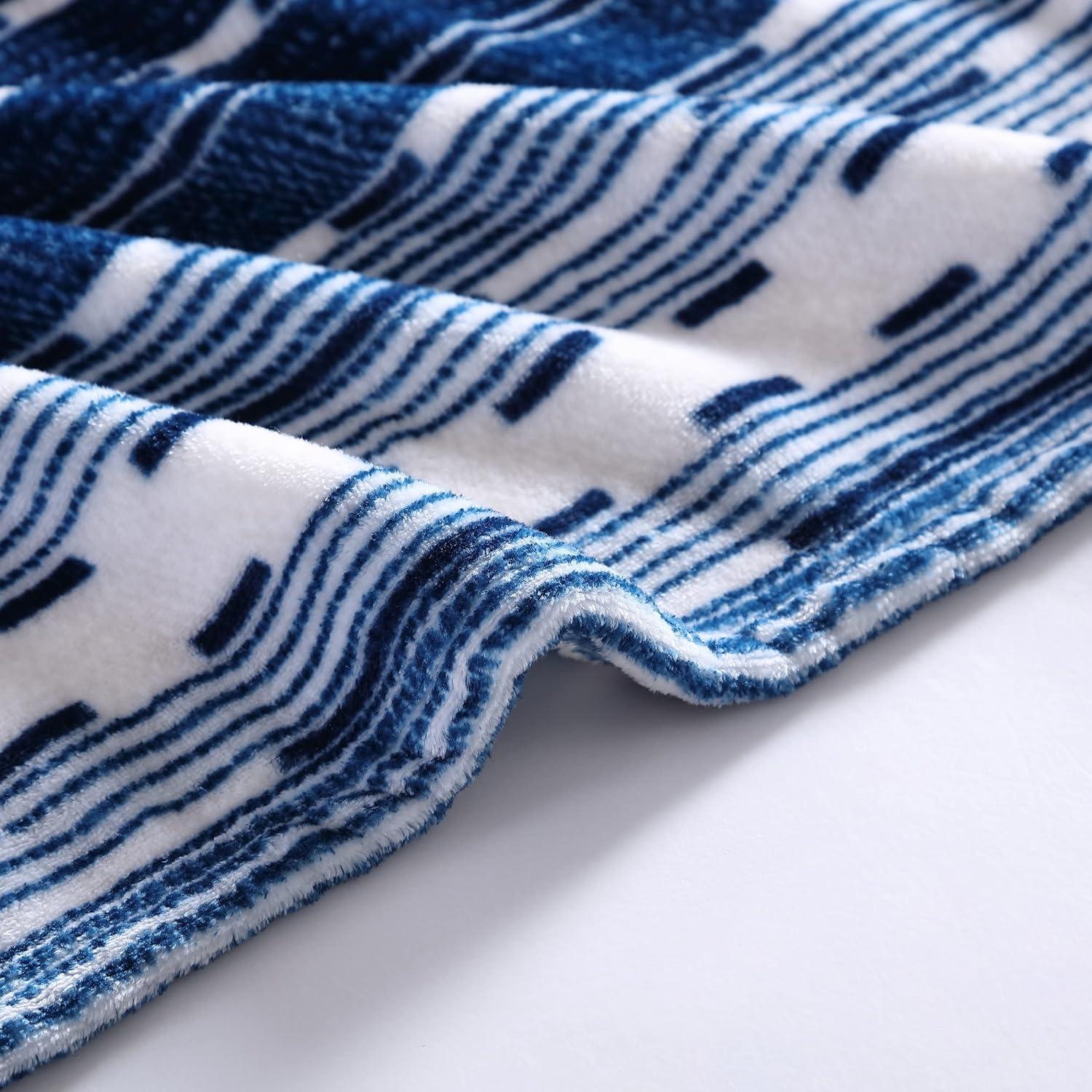 imageWrangler Throw Blanket Soft Plush Fleece Bedding Yellowstone Inspired Western Decor for Bed or Couch Canyon Ikat Blue 50quot x 60quotLogan Stripe Blue