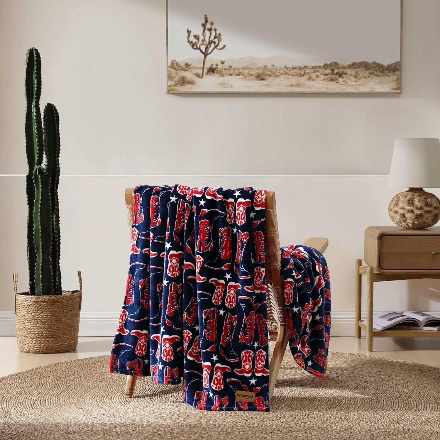 imageWrangler Throw Blanket Soft Plush Fleece Bedding Yellowstone Inspired Western Decor for Bed or Couch Knocking Boots Blue 50quot x 70quotKnocking Boots Blue
