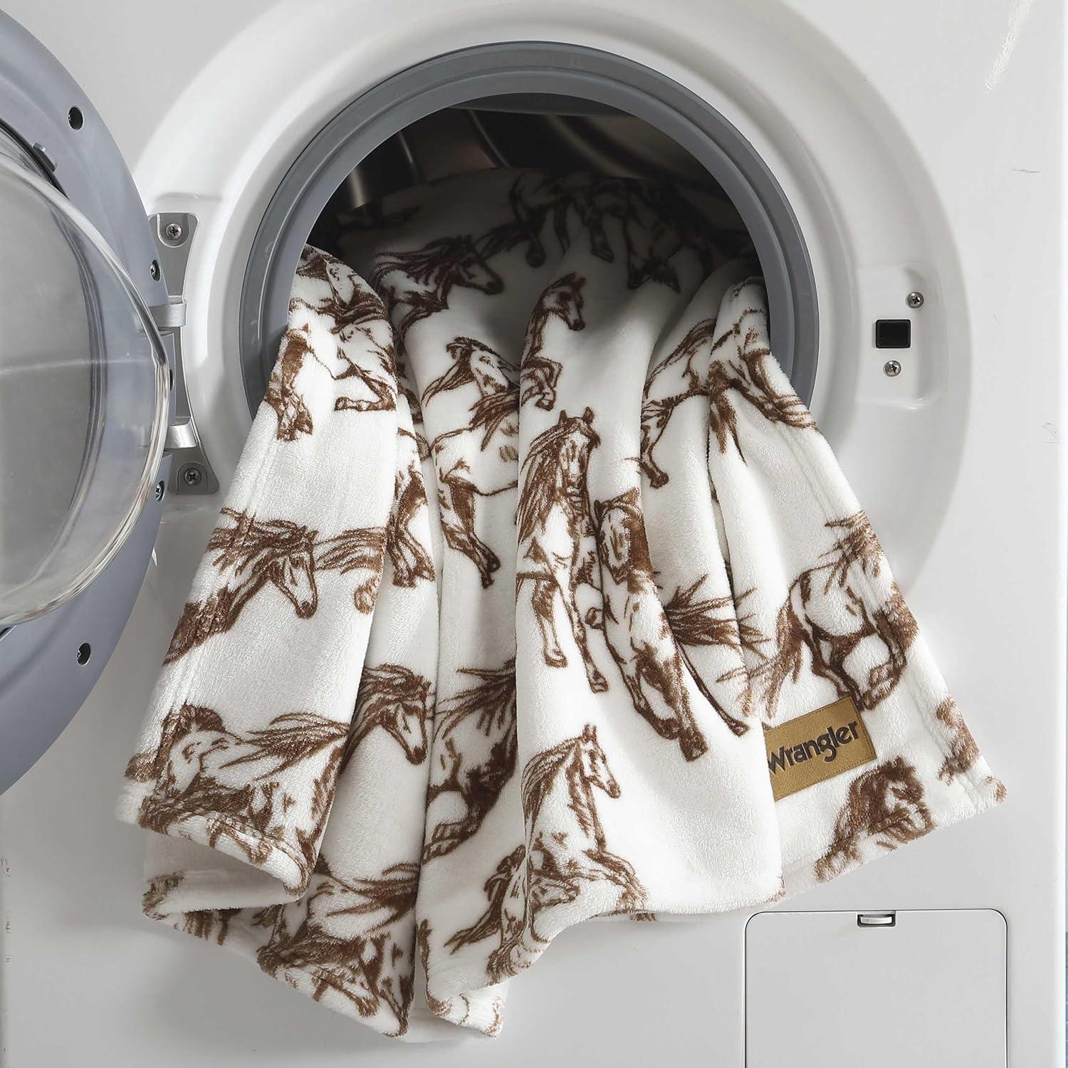 imageWrangler Throw Blanket Soft Plush Fleece Bedding Yellowstone Inspired Western Decor for Bed or Couch Knocking Boots Blue 50quot x 70quotMustangs Brown