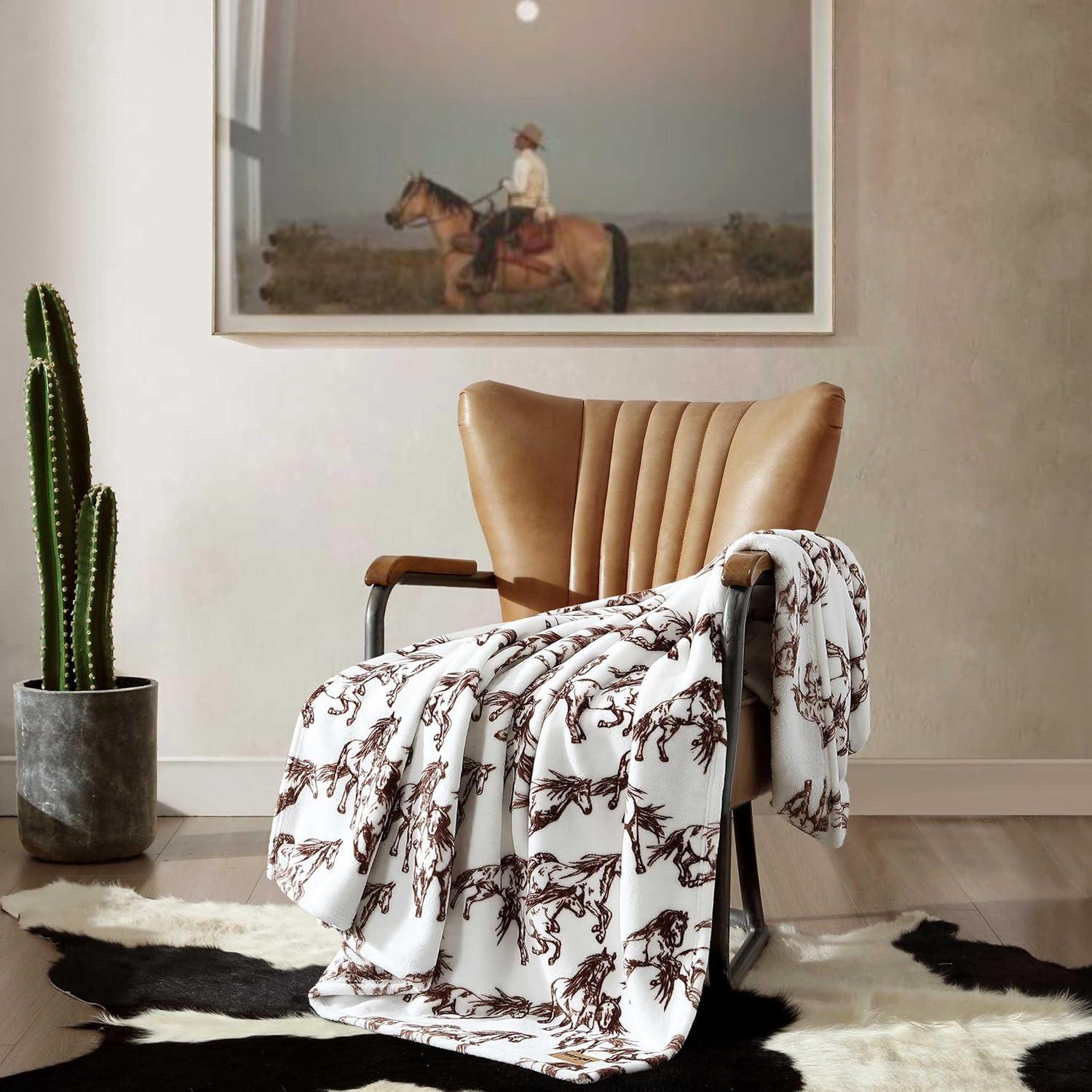 imageWrangler Throw Blanket Soft Plush Fleece Bedding Yellowstone Inspired Western Decor for Bed or Couch Knocking Boots Blue 50quot x 70quotMustangs Brown