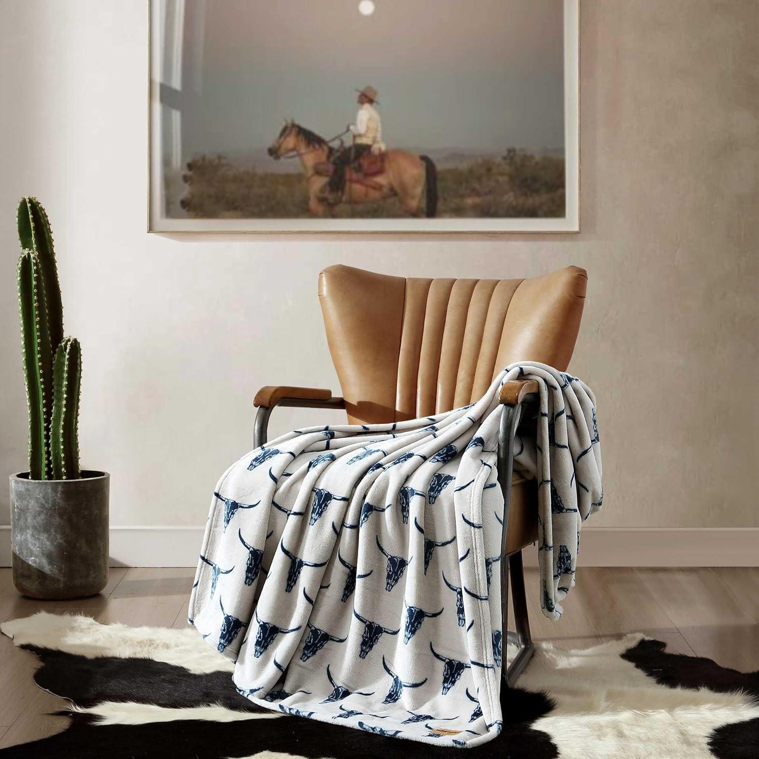 imageWrangler Throw Blanket Soft Plush Fleece Bedding Yellowstone Inspired Western Decor for Bed or Couch Knocking Boots Blue 50quot x 70quotPlains Creek Blue