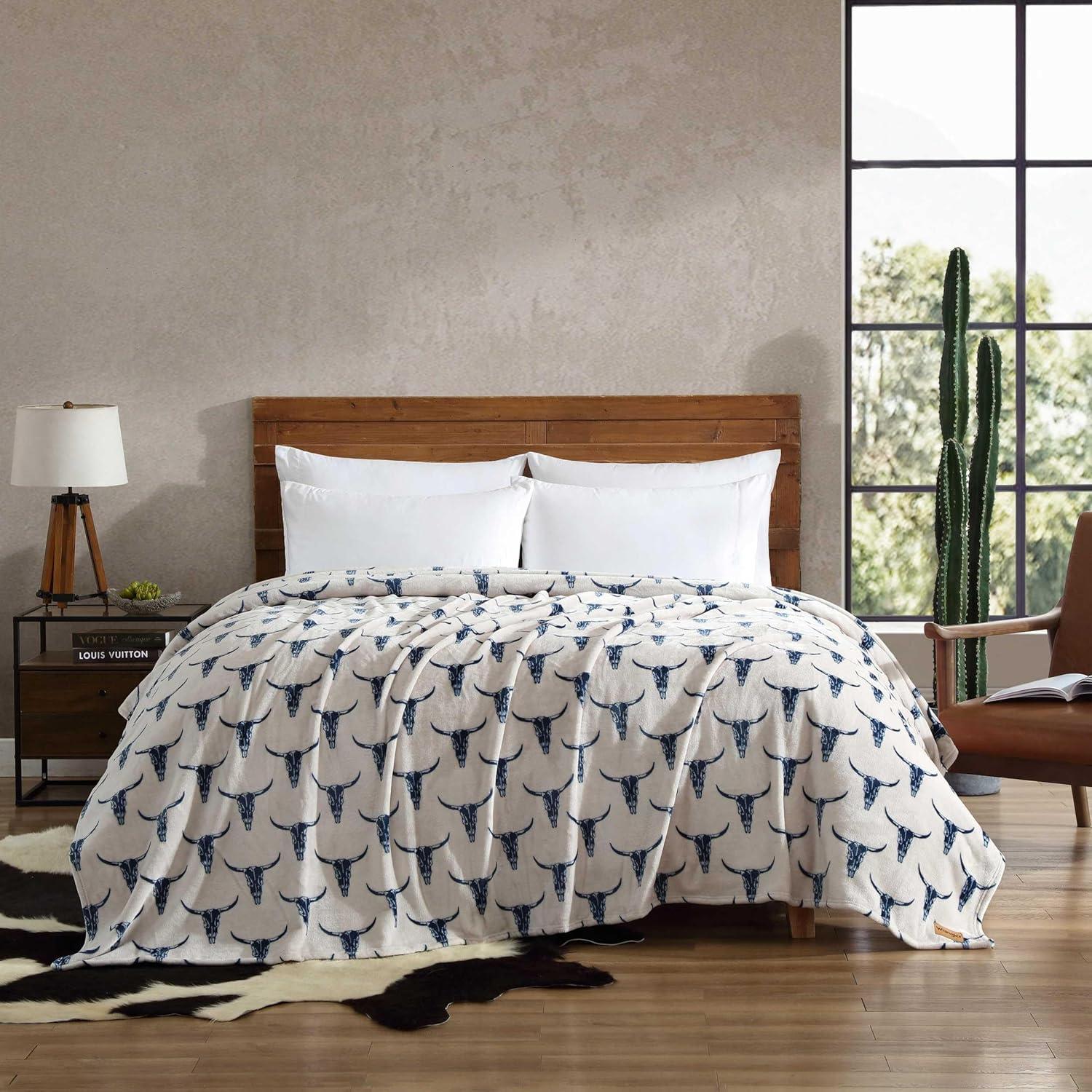 imageWrangler Throw Blanket Soft Plush Fleece Bedding Yellowstone Inspired Western Decor for Bed or Couch Knocking Boots Blue 50quot x 70quotPlains Creek Blue