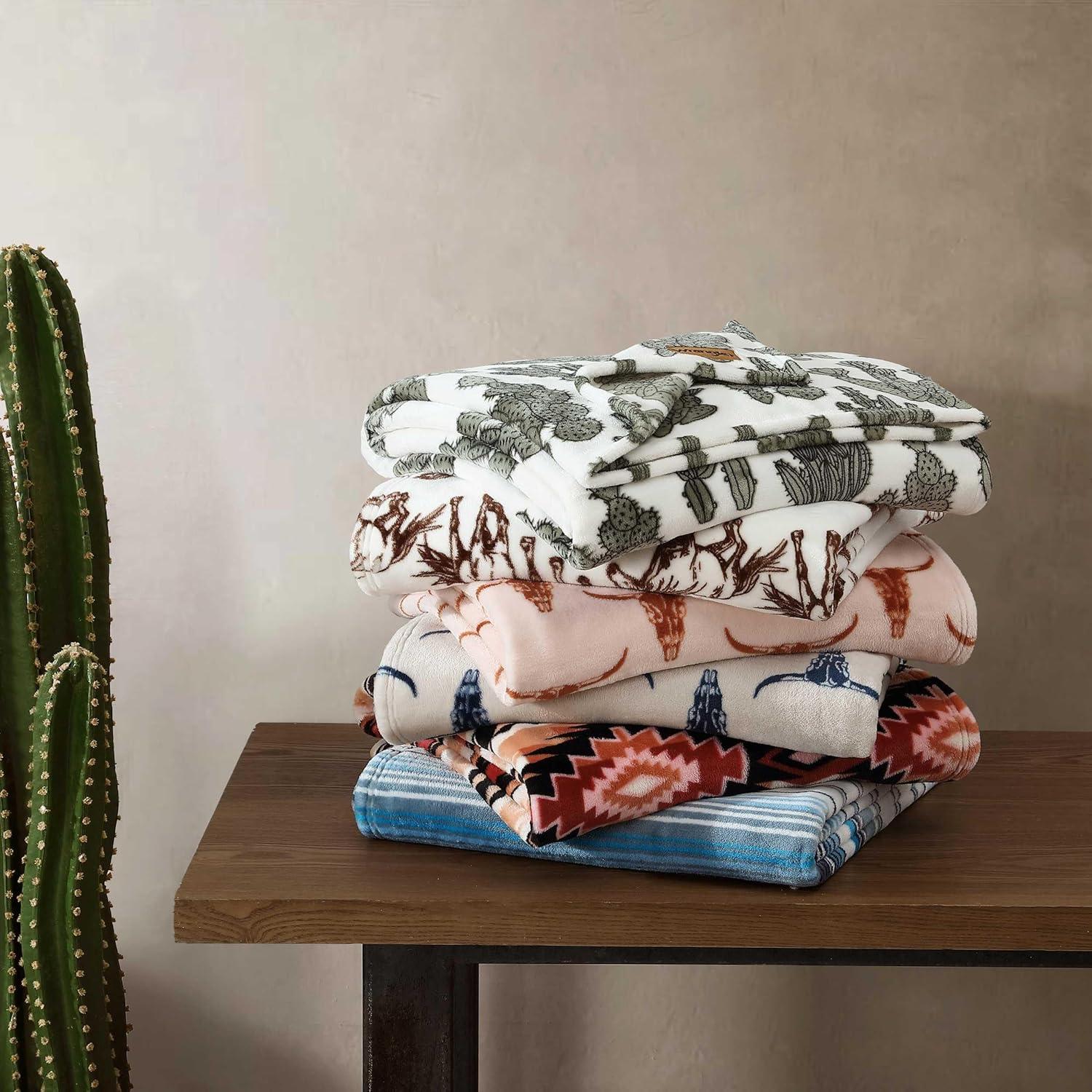 imageWrangler Throw Blanket Soft Plush Fleece Bedding Yellowstone Inspired Western Decor for Bed or Couch Knocking Boots Blue 50quot x 70quotPlains Creek Blue