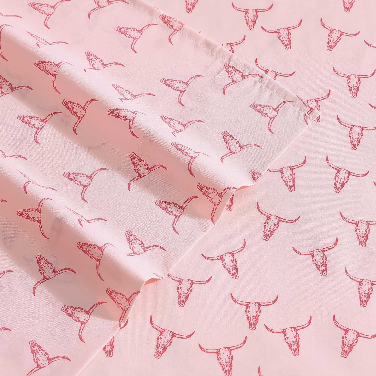 imageWrangler Twin Bed Sheets UltraSoft ampamp Lightweight Bedding with Matching Pillowcase Lightweight Bed Set for All Season Comfort OekoTex Certified Prairieland Paisley BlueSteer Skulls Pink