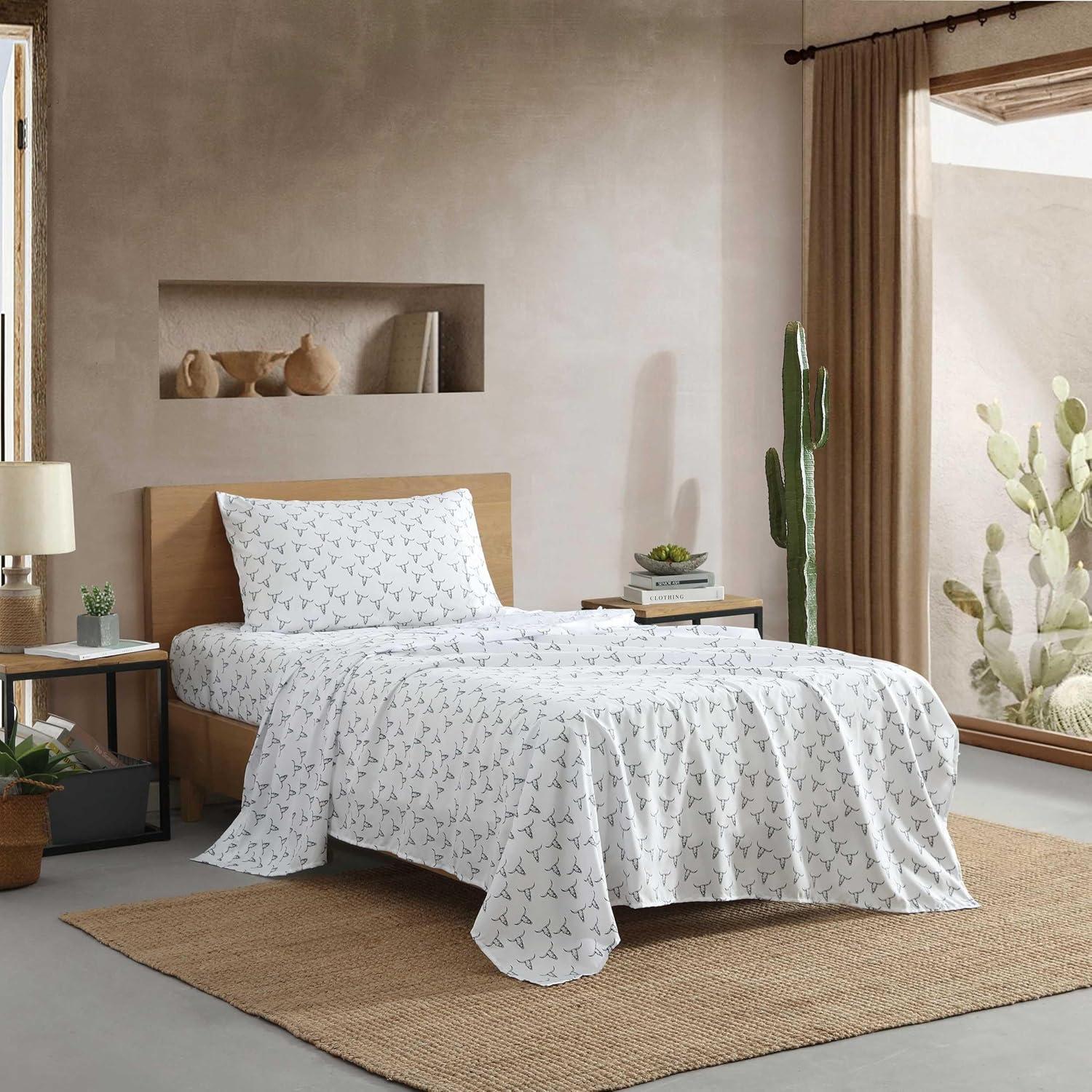 imageWrangler Twin Bed Sheets UltraSoft ampamp Lightweight Bedding with Matching Pillowcase Lightweight Bed Set for All Season Comfort OekoTex Certified Prairieland Paisley BlueSteer Skulls Black