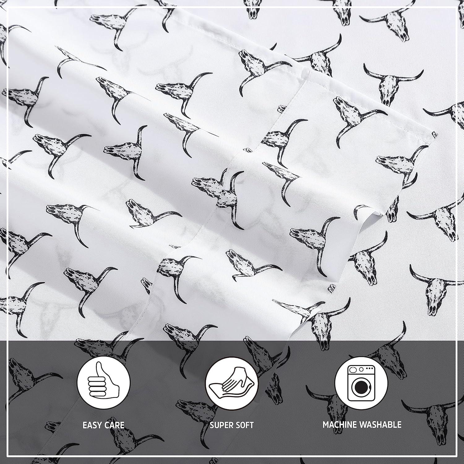 imageWrangler Twin Bed Sheets UltraSoft ampamp Lightweight Bedding with Matching Pillowcase Lightweight Bed Set for All Season Comfort OekoTex Certified Prairieland Paisley BlueSteer Skulls Black