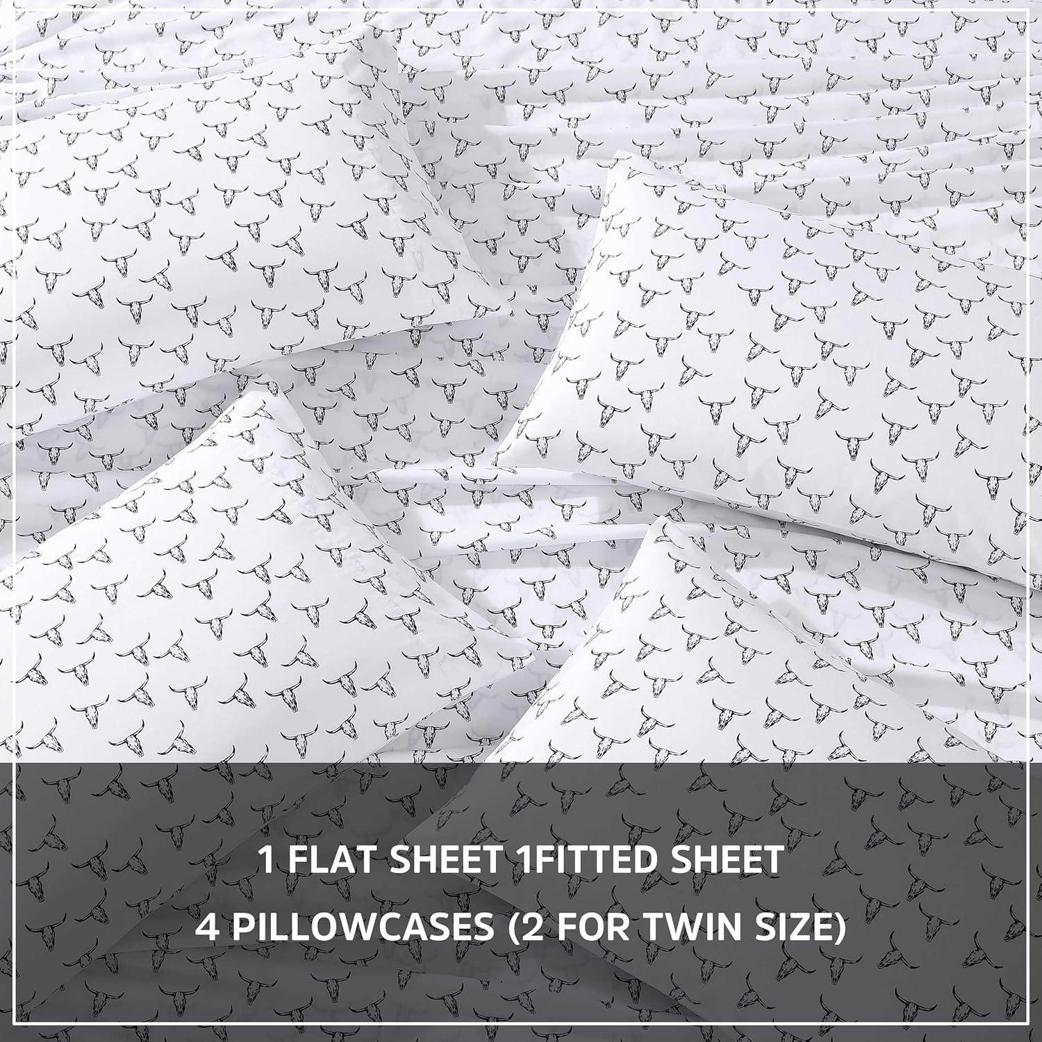 imageWrangler Twin Bed Sheets UltraSoft ampamp Lightweight Bedding with Matching Pillowcase Lightweight Bed Set for All Season Comfort OekoTex Certified Prairieland Paisley BlueSteer Skulls Black