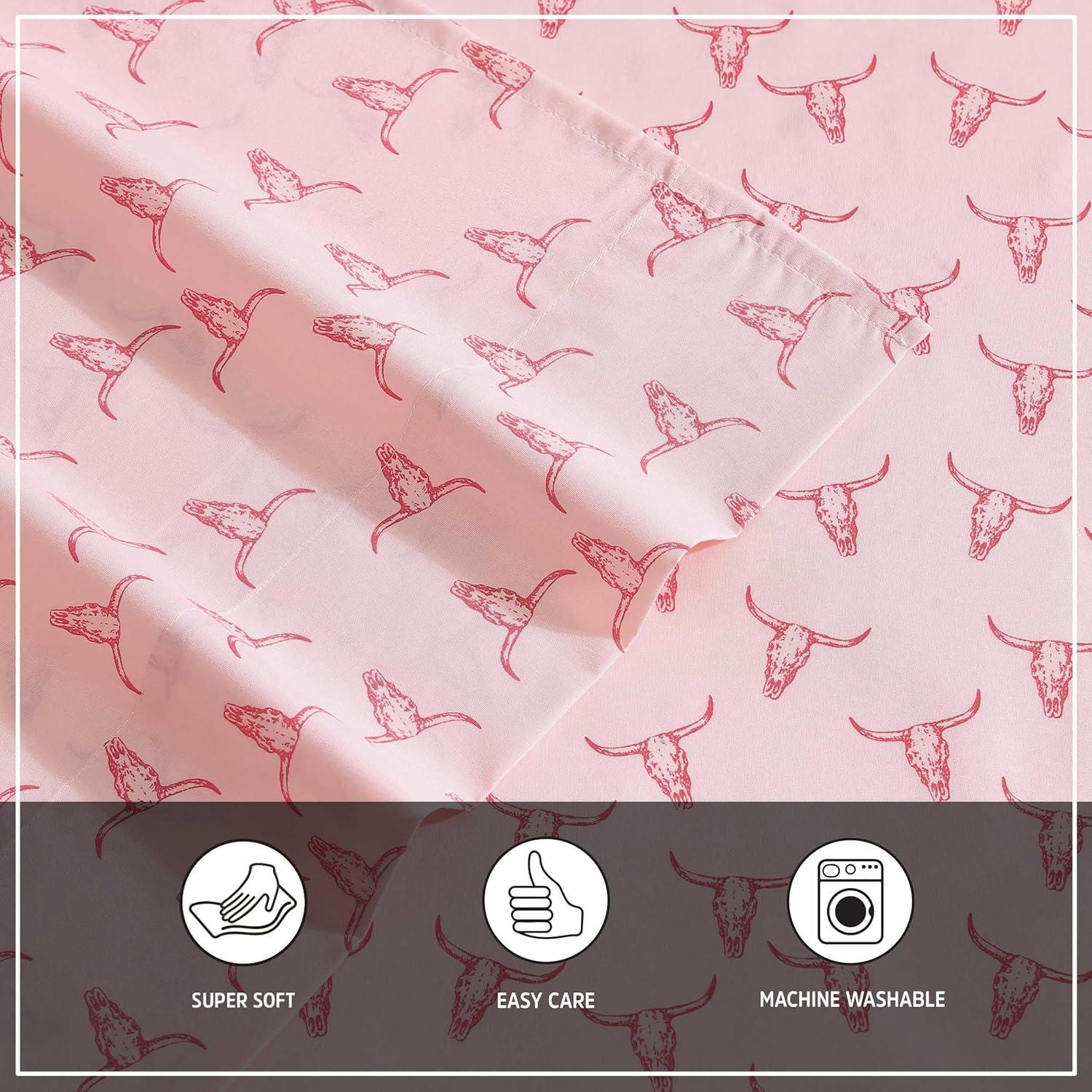 imageWrangler Twin Bed Sheets UltraSoft ampamp Lightweight Bedding with Matching Pillowcase Lightweight Bed Set for All Season Comfort OekoTex Certified Prairieland Paisley BlueSteer Skulls Pink