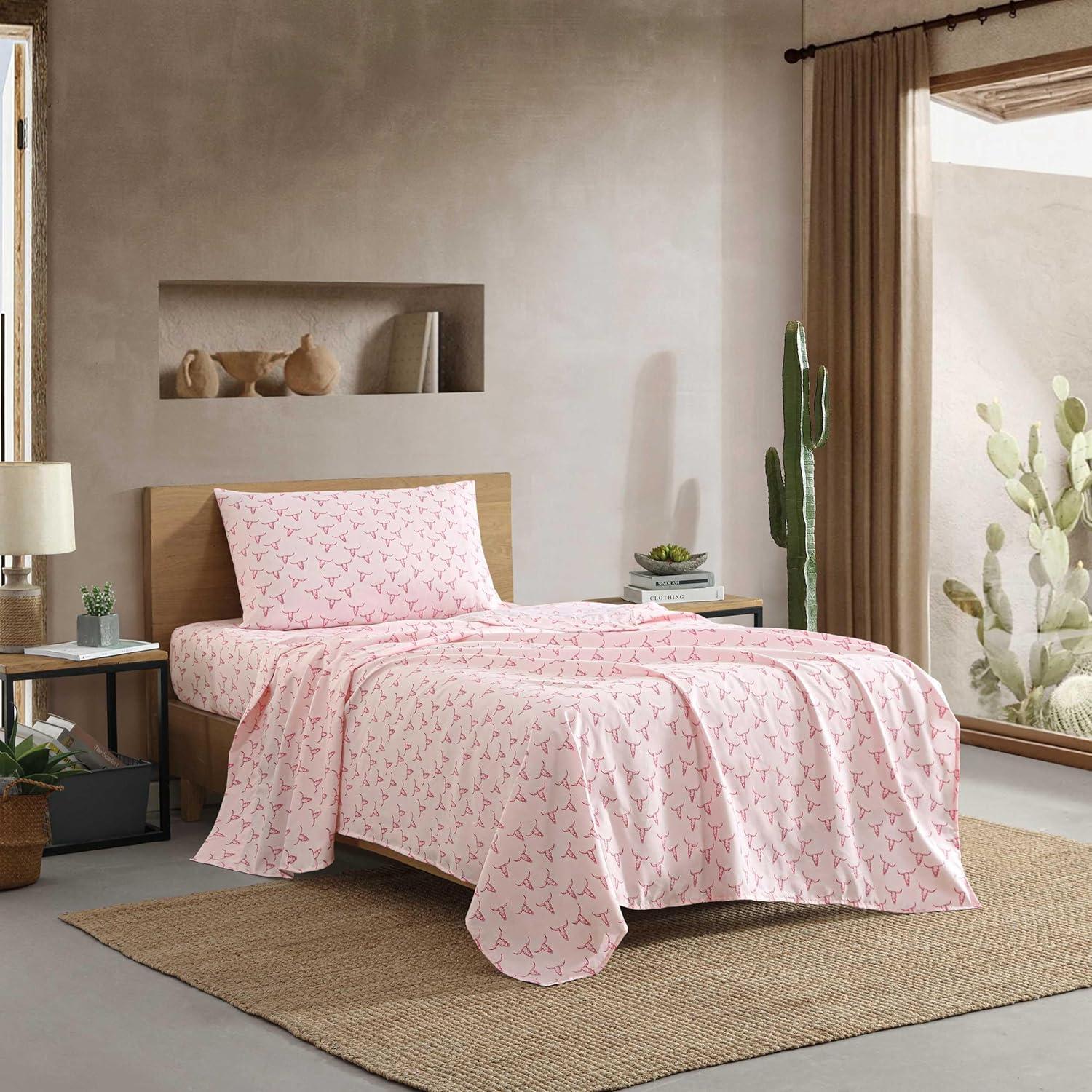 imageWrangler Twin Bed Sheets UltraSoft ampamp Lightweight Bedding with Matching Pillowcase Lightweight Bed Set for All Season Comfort OekoTex Certified Prairieland Paisley BlueSteer Skulls Pink