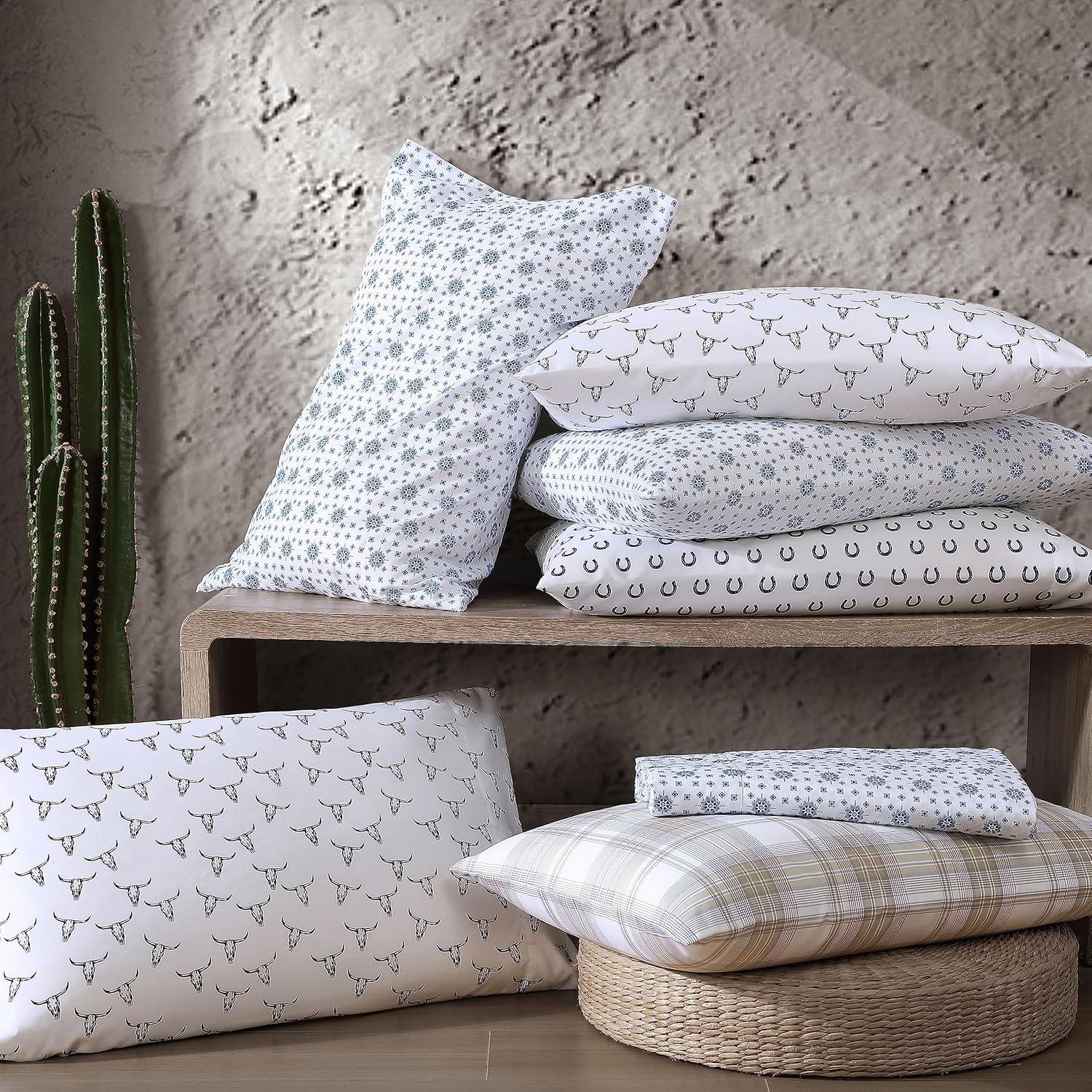 imageWrangler Twin Bed Sheets UltraSoft ampamp Lightweight Bedding with Matching Pillowcase Lightweight Bed Set for All Season Comfort OekoTex Certified Prairieland Paisley BlueSteer Skulls Black