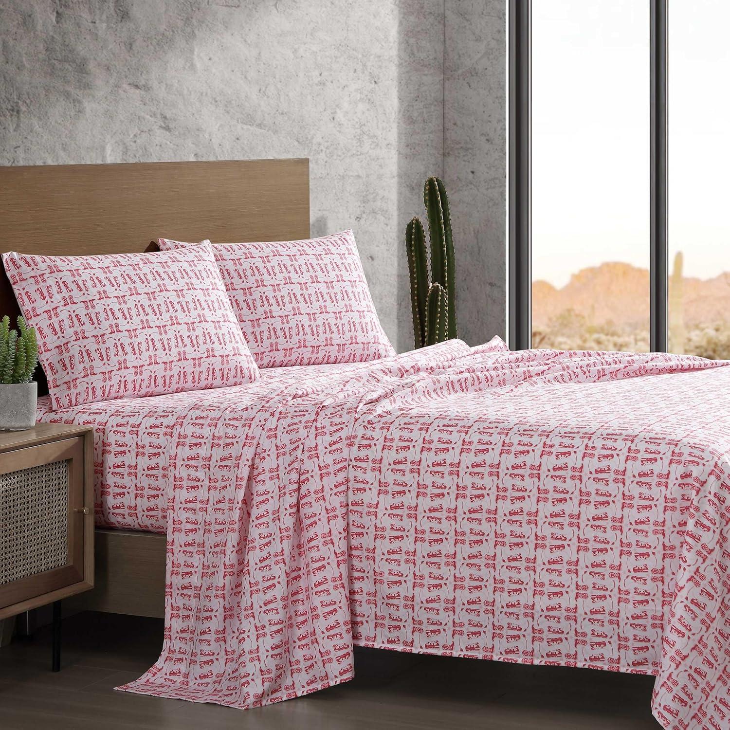 imageWrangler Twin Bed Sheets UltraSoft ampamp Lightweight Bedding with Matching Pillowcase Lightweight Bed Set for All Season Comfort OekoTex Certified Prairieland Paisley BlueKnockin Boots Pink