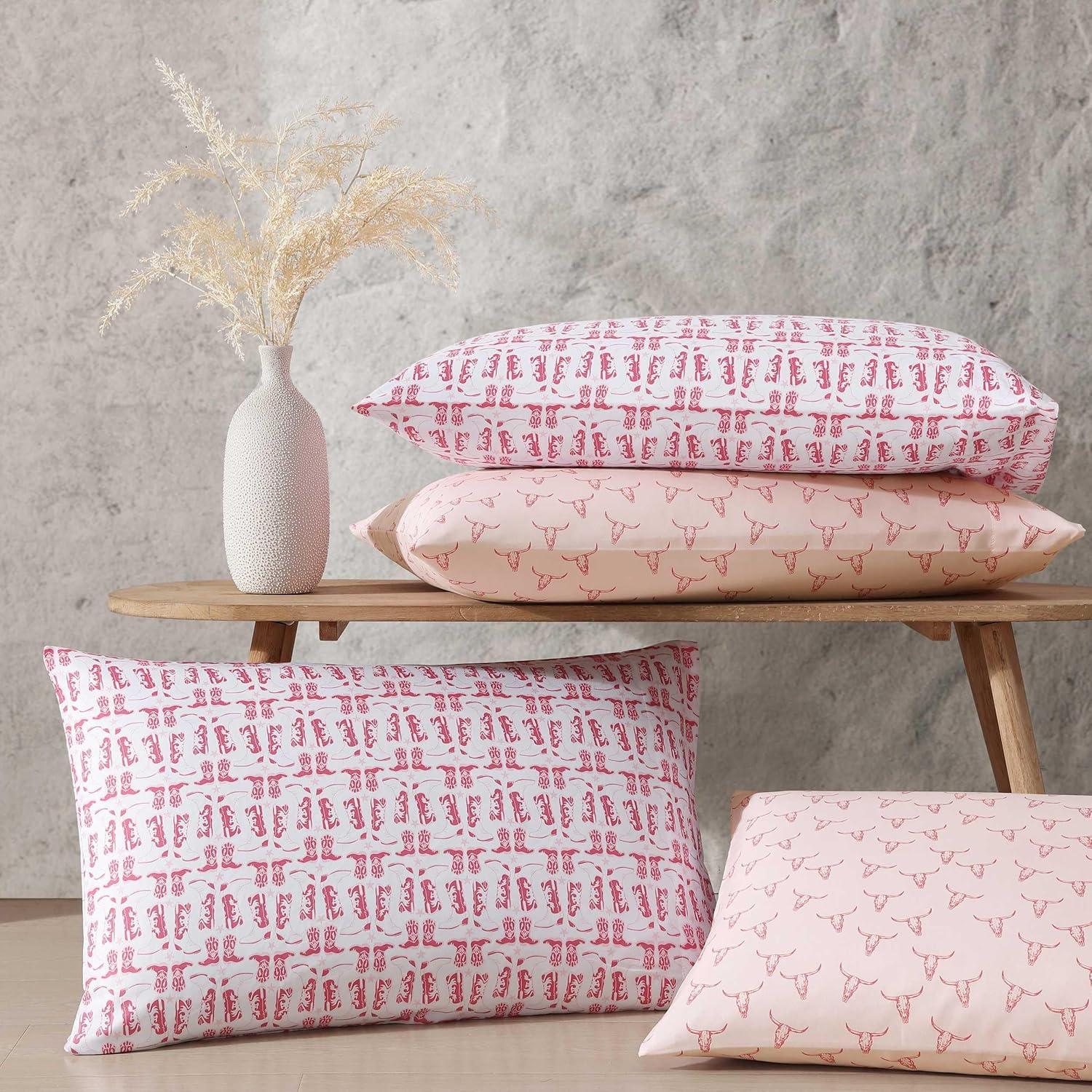 imageWrangler Twin Bed Sheets UltraSoft ampamp Lightweight Bedding with Matching Pillowcase Lightweight Bed Set for All Season Comfort OekoTex Certified Prairieland Paisley BlueKnockin Boots Pink