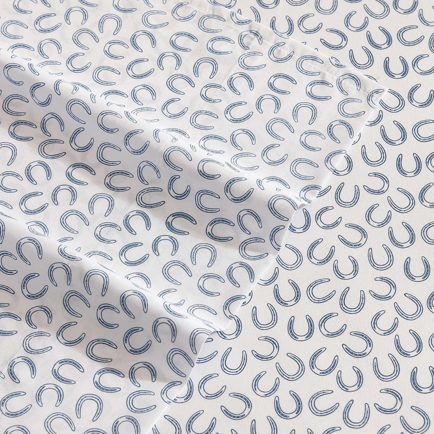 imageWrangler Twin Bed Sheets UltraSoft ampamp Lightweight Bedding with Matching Pillowcase Lightweight Bed Set for All Season Comfort OekoTex Certified Prairieland Paisley BlueHorseshoe Blue