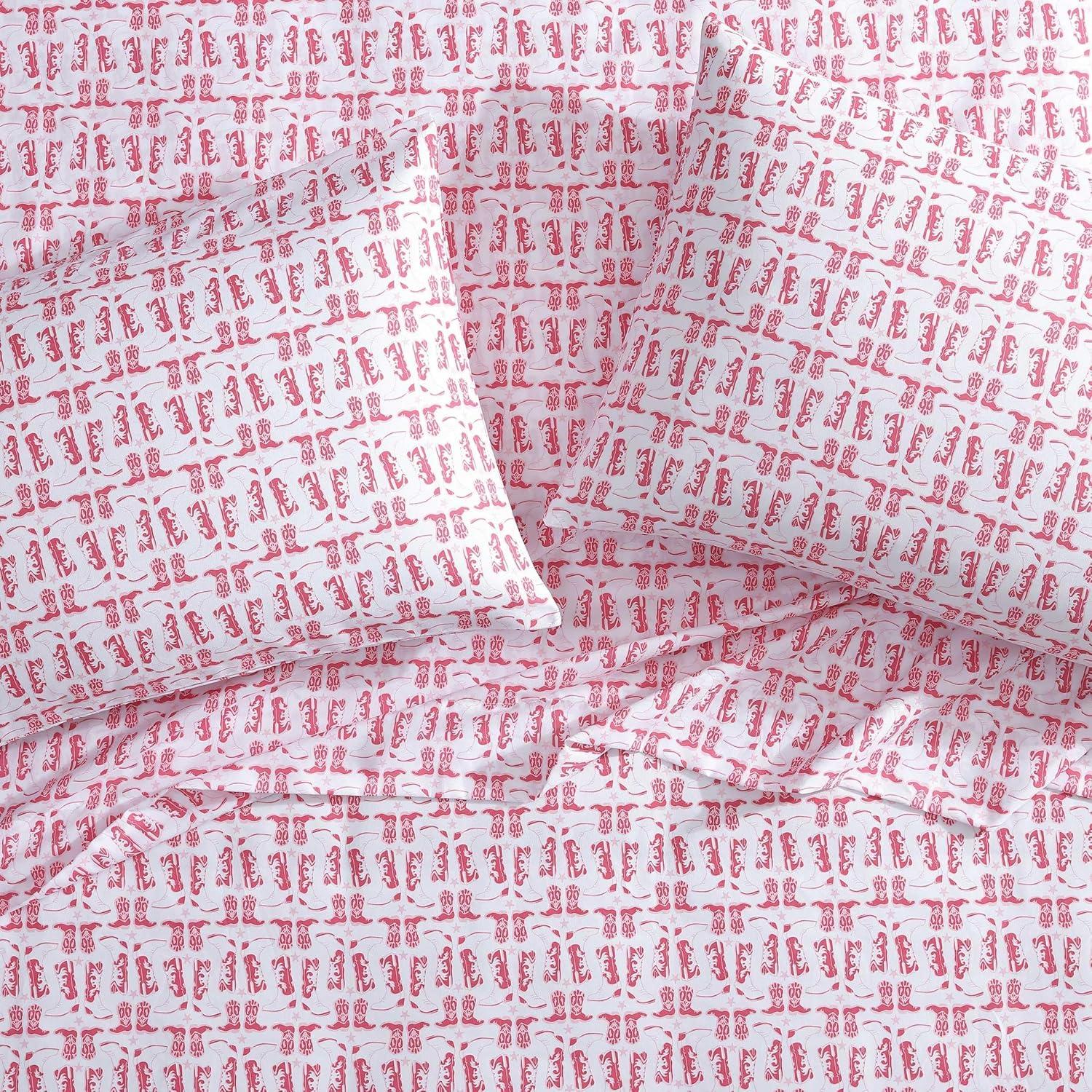 imageWrangler Twin Bed Sheets UltraSoft ampamp Lightweight Bedding with Matching Pillowcase Lightweight Bed Set for All Season Comfort OekoTex Certified Prairieland Paisley BlueKnockin Boots Pink