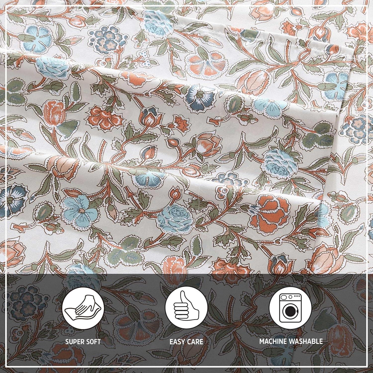 imageWrangler Twin Bed Sheets UltraSoft ampamp Lightweight Bedding with Matching Pillowcase Lightweight Bed Set for All Season Comfort OekoTex Certified Prairieland Paisley BlueWestward Floral Beige