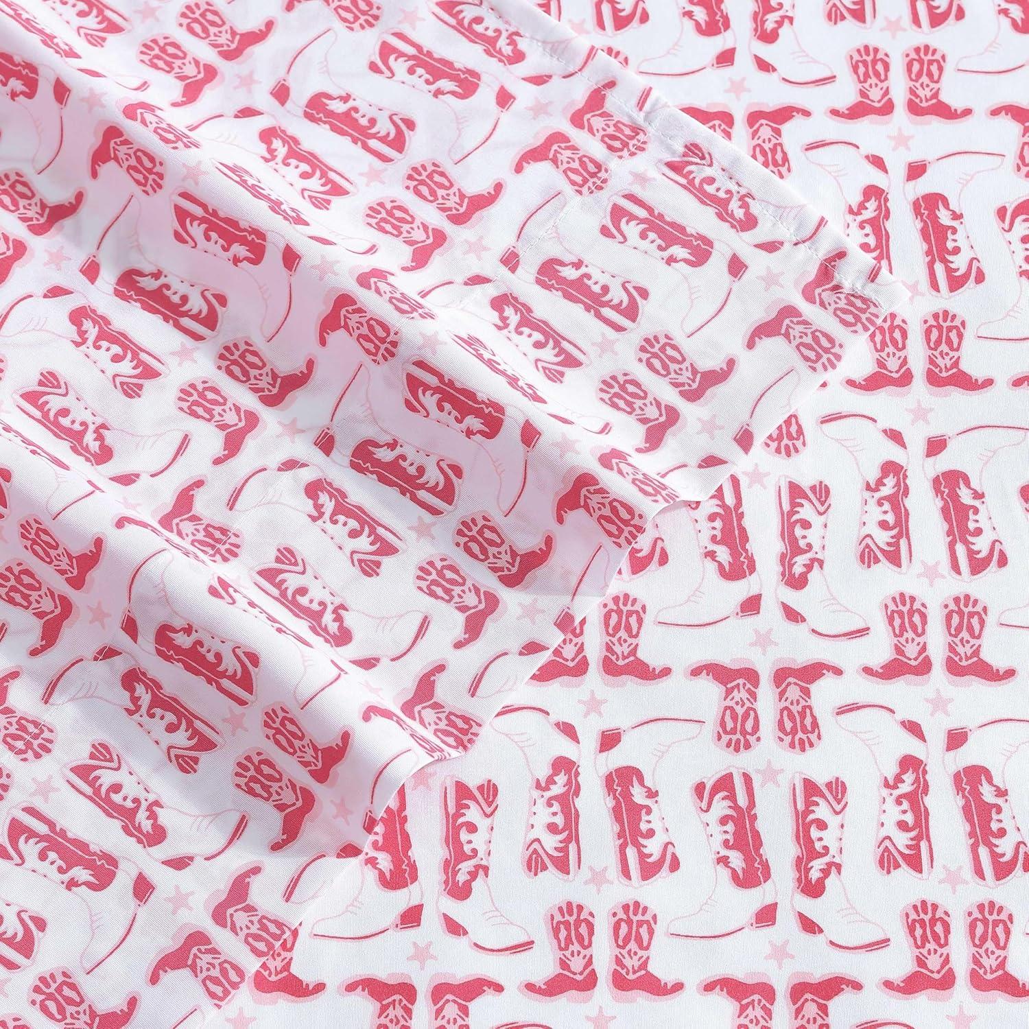 imageWrangler Twin Bed Sheets UltraSoft ampamp Lightweight Bedding with Matching Pillowcase Lightweight Bed Set for All Season Comfort OekoTex Certified Prairieland Paisley BlueKnockin Boots Pink