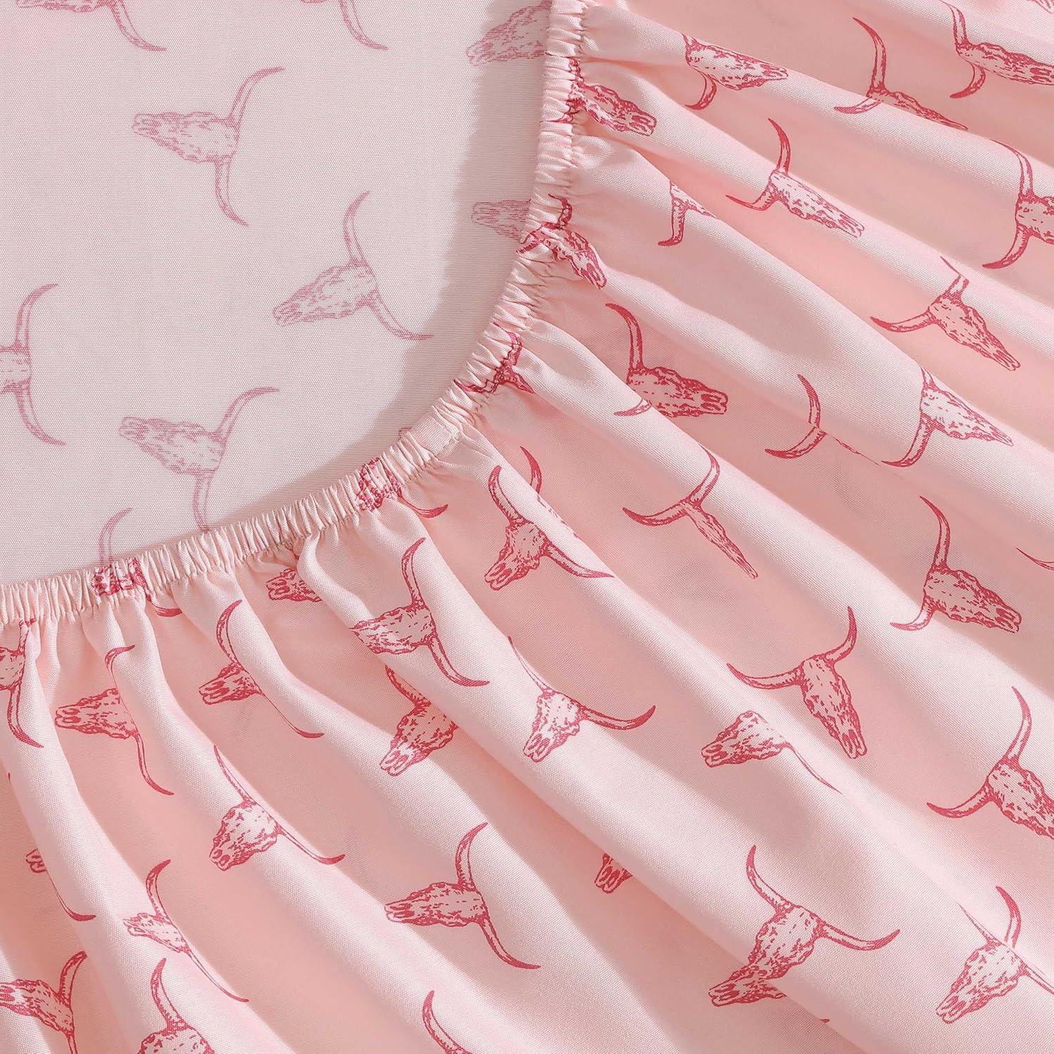 imageWrangler Twin Bed Sheets UltraSoft ampamp Lightweight Bedding with Matching Pillowcase Lightweight Bed Set for All Season Comfort OekoTex Certified Prairieland Paisley BlueSteer Skulls Pink