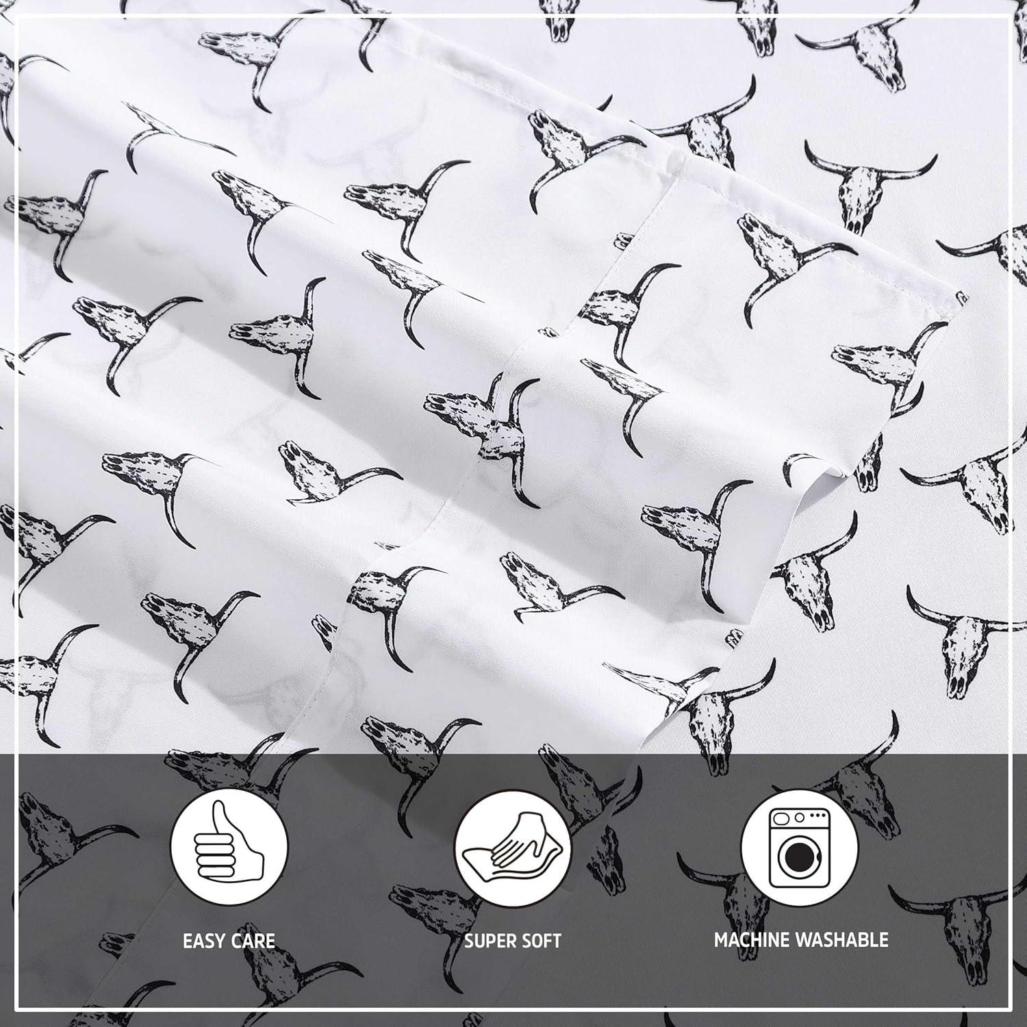 imageWrangler Twin Bed Sheets UltraSoft ampamp Lightweight Bedding with Matching Pillowcase Lightweight Bed Set for All Season Comfort OekoTex Certified Prairieland Paisley BlueSteer Skulls Black