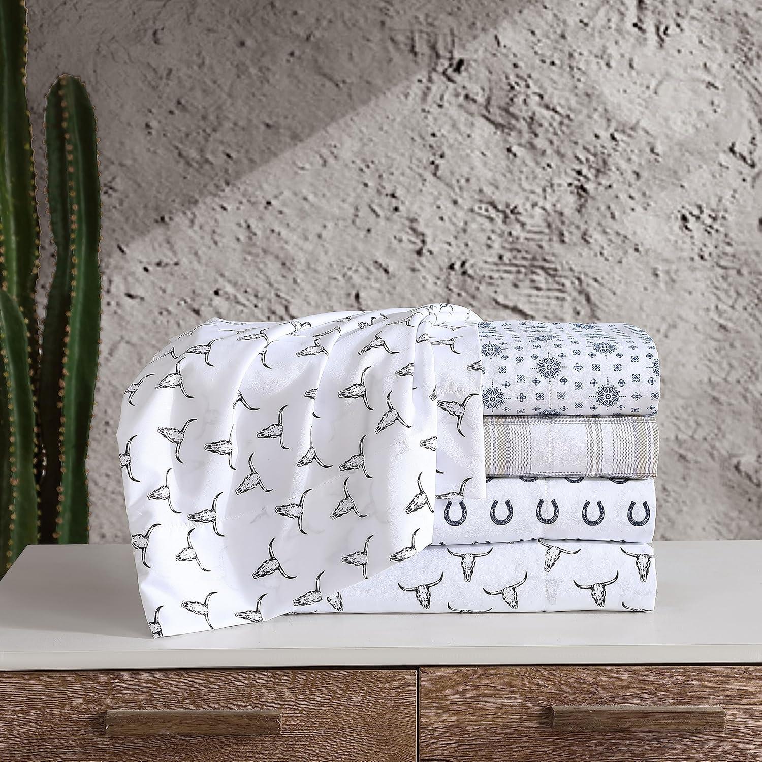 imageWrangler Twin Bed Sheets UltraSoft ampamp Lightweight Bedding with Matching Pillowcase Lightweight Bed Set for All Season Comfort OekoTex Certified Prairieland Paisley BlueSteer Skulls Black