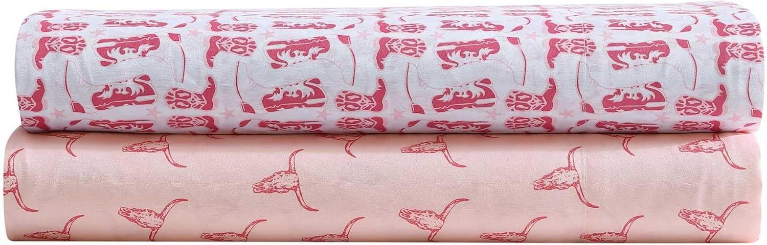 imageWrangler Twin Bed Sheets UltraSoft ampamp Lightweight Bedding with Matching Pillowcase Lightweight Bed Set for All Season Comfort OekoTex Certified Prairieland Paisley BlueKnockin Boots Pink