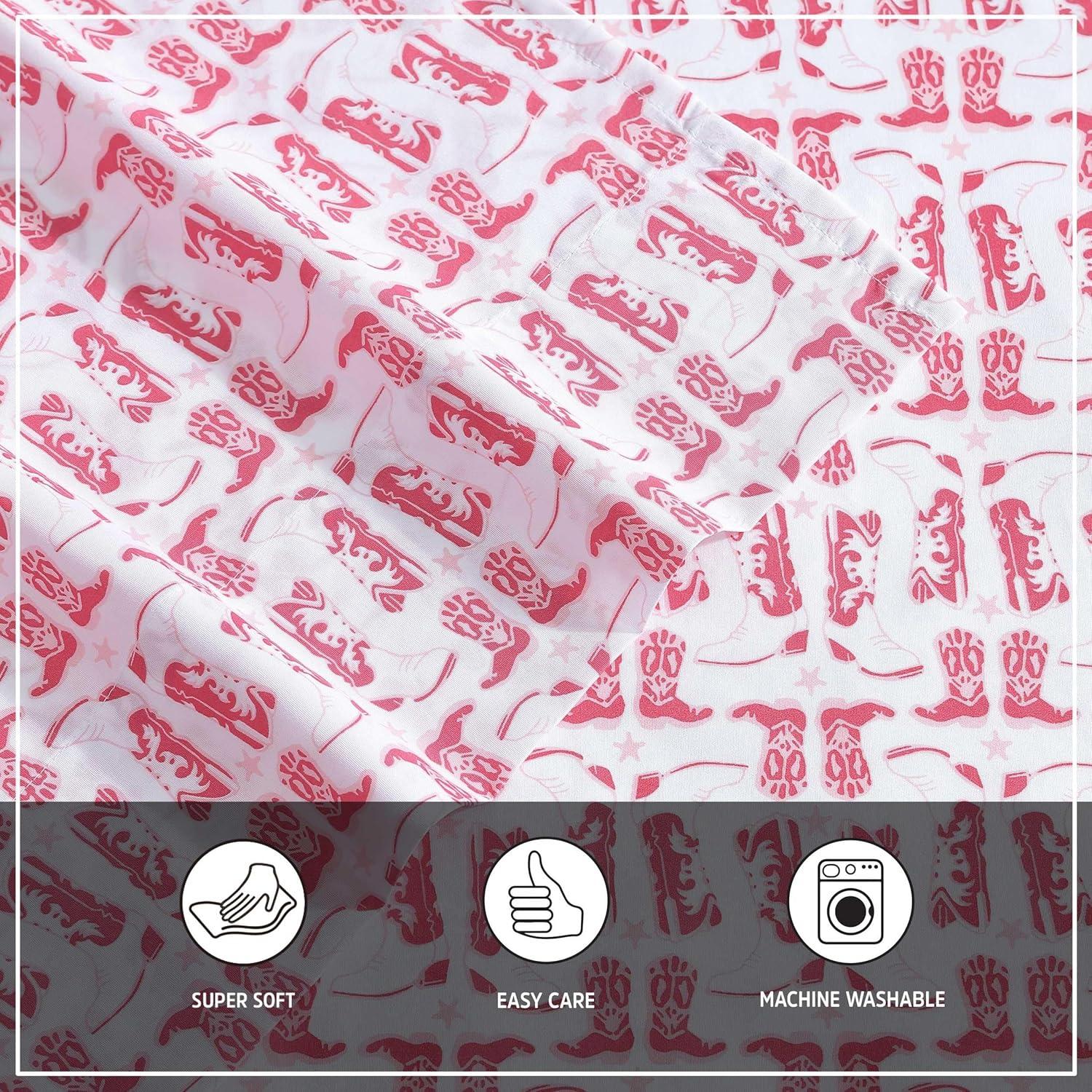 imageWrangler Twin Bed Sheets UltraSoft ampamp Lightweight Bedding with Matching Pillowcase Lightweight Bed Set for All Season Comfort OekoTex Certified Prairieland Paisley BlueKnockin Boots Pink