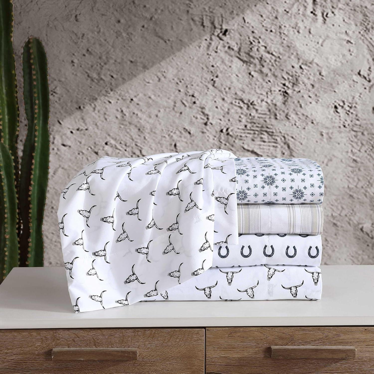 imageWrangler Twin Bed Sheets UltraSoft ampamp Lightweight Bedding with Matching Pillowcase Lightweight Bed Set for All Season Comfort OekoTex Certified Prairieland Paisley BlueSteer Skulls Black