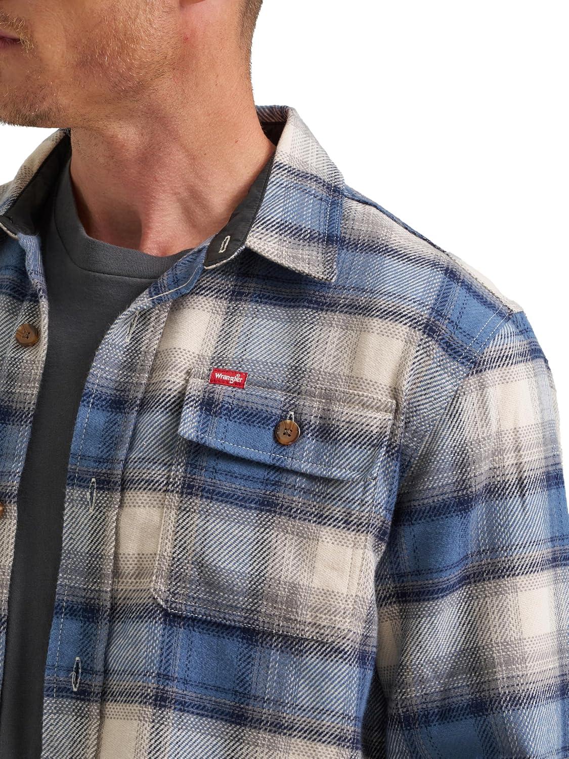 imageWrangler Authentics Mens Long Sleeve Flannel Shirt JacketBering Sea Plaid