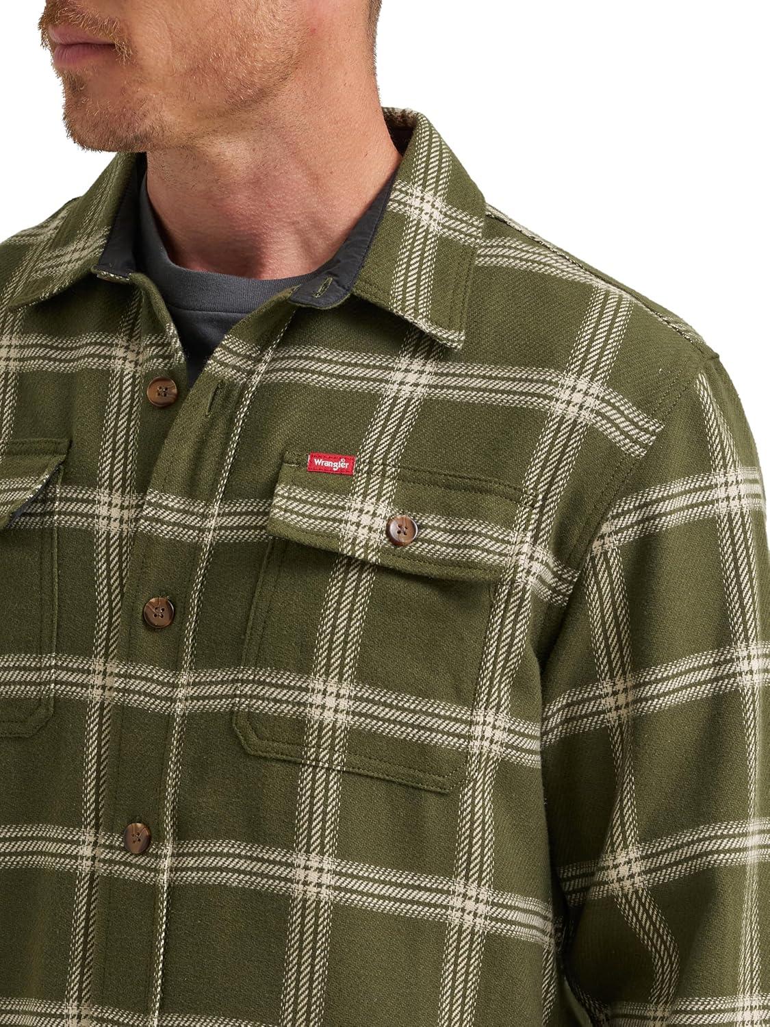 imageWrangler Authentics Mens Long Sleeve Flannel Shirt JacketForest Night Plaid