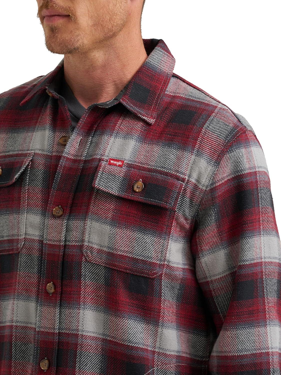 imageWrangler Authentics Mens Long Sleeve Flannel Shirt JacketSyrah Plaid