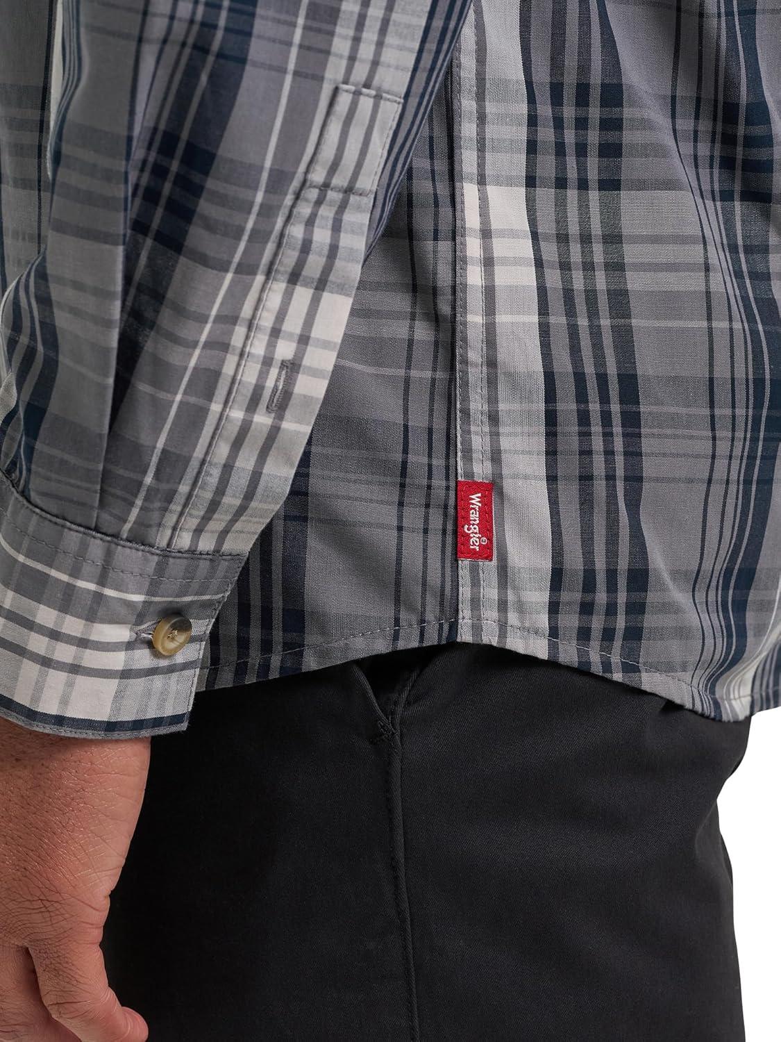 imageWrangler Authentics Mens Long Sleeve Plaid Woven ShirtSmoke Pearl Plaid