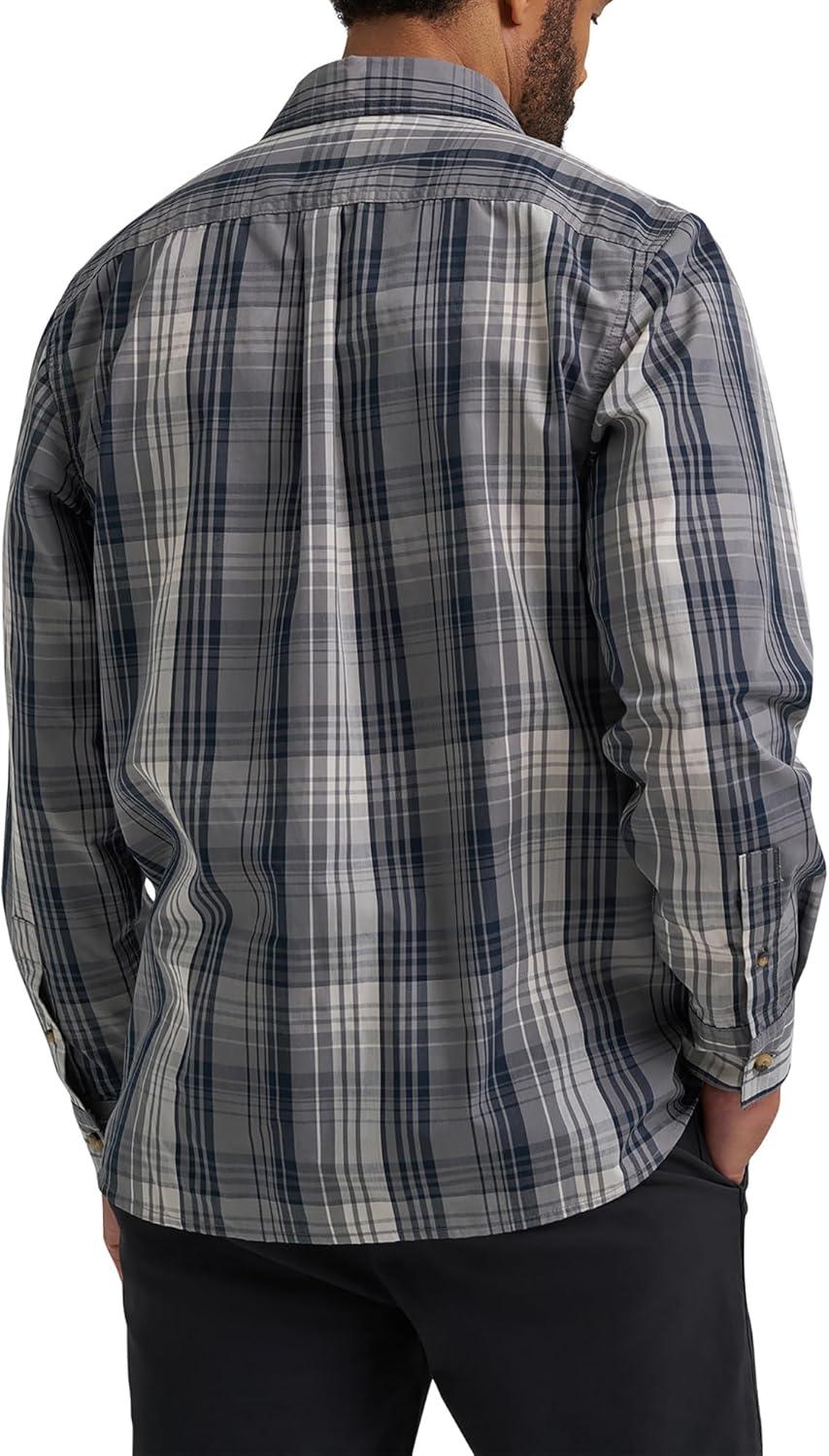 imageWrangler Authentics Mens Long Sleeve Plaid Woven ShirtSmoke Pearl Plaid