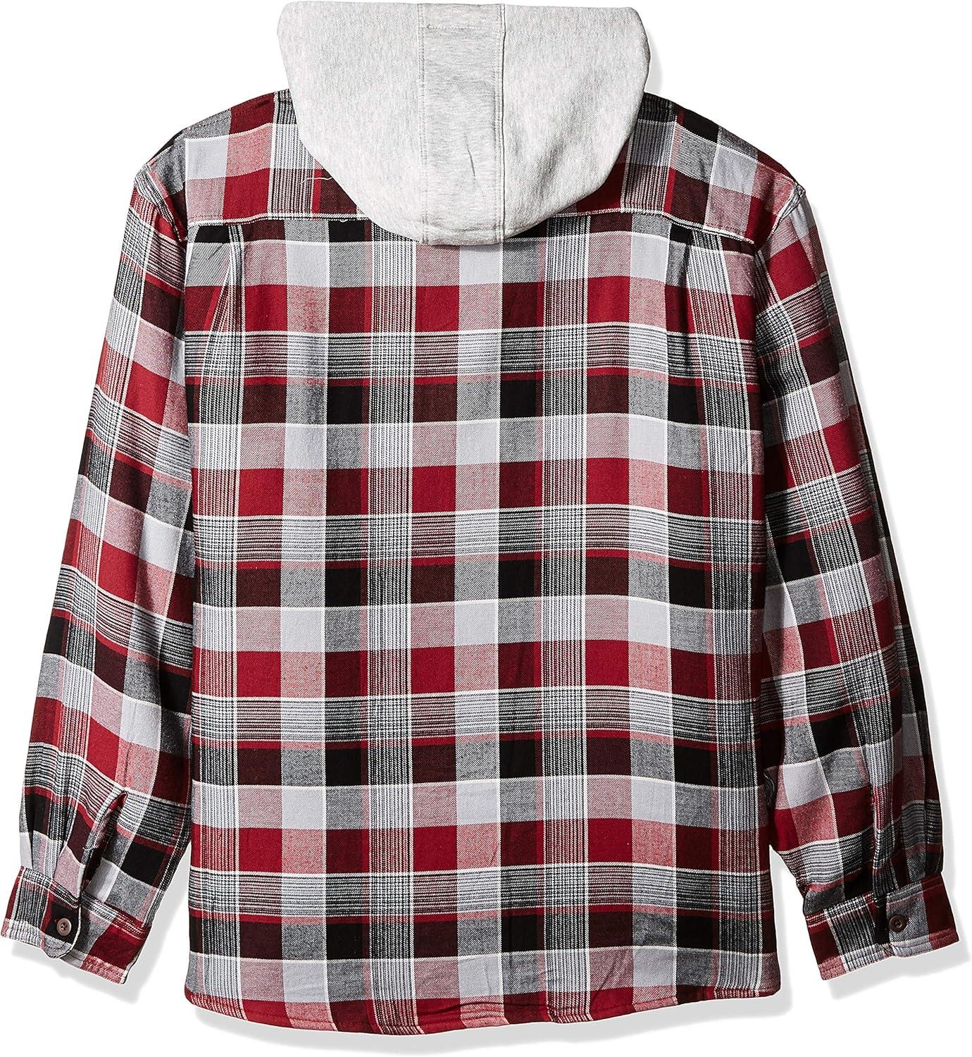 imageWrangler Authentics Mens Long Sleeve Quilted Lined Flannel Shirt Jacket with HoodBiking Red