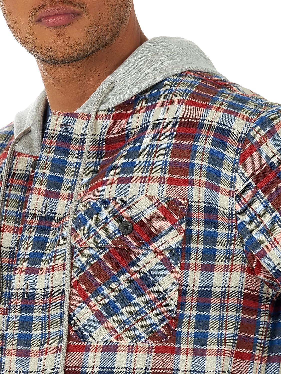 imageWrangler Authentics Mens Long Sleeve Quilted Lined Flannel Shirt Jacket with HoodBossa Nova