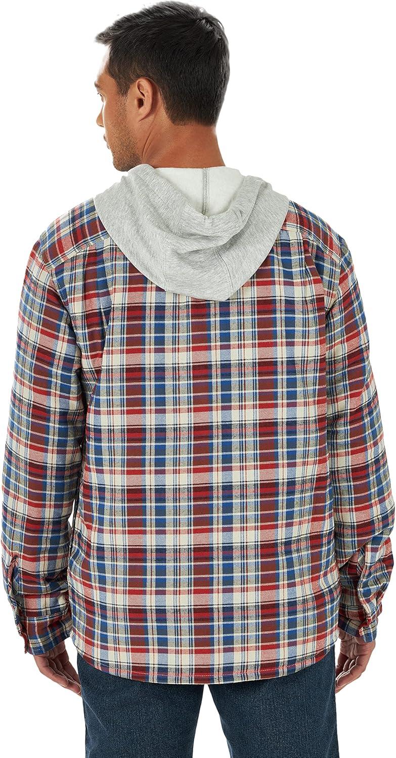 imageWrangler Authentics Mens Long Sleeve Quilted Lined Flannel Shirt Jacket with HoodBossa Nova