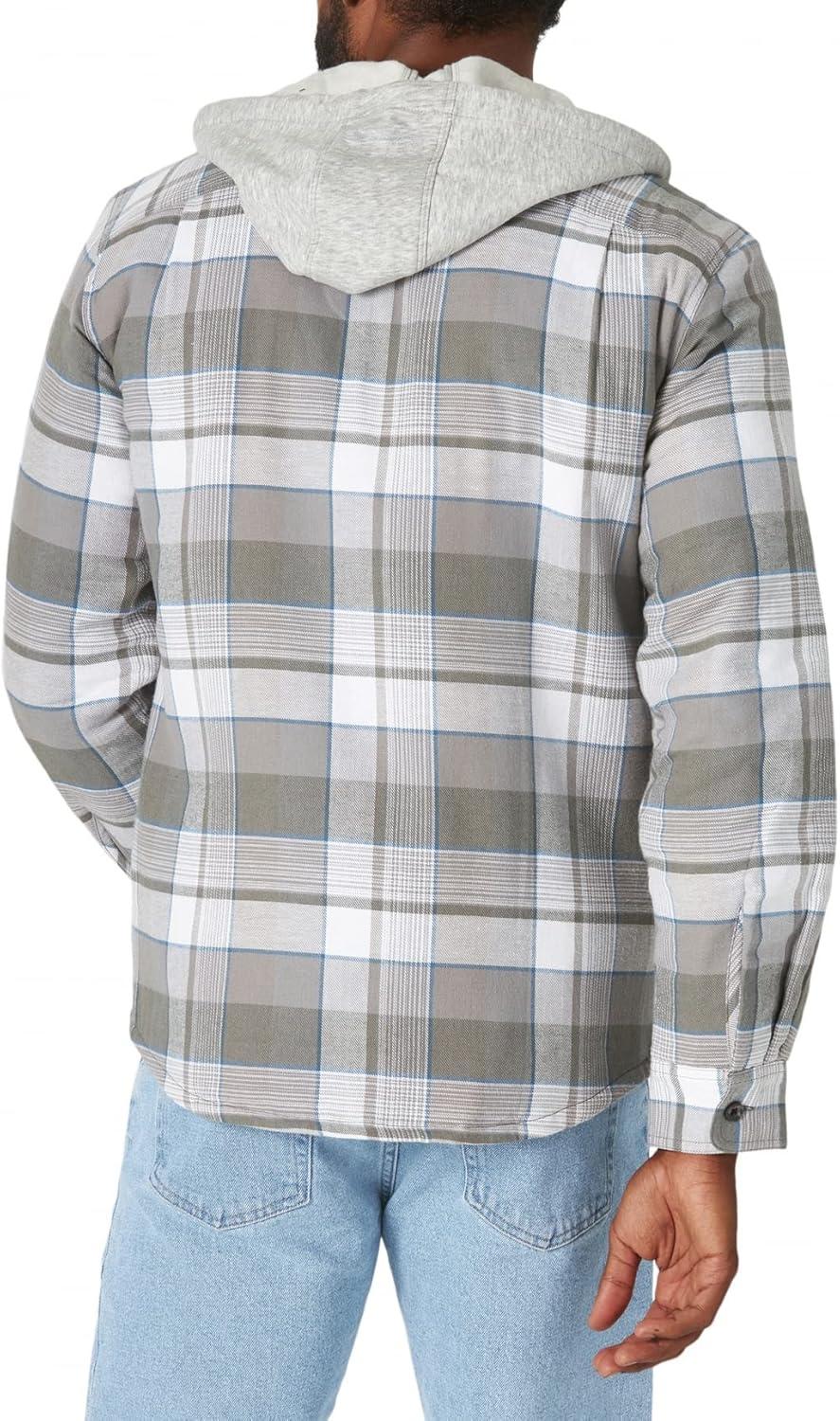 imageWrangler Authentics Mens Long Sleeve Quilted Lined Flannel Shirt Jacket with HoodCloud Burst