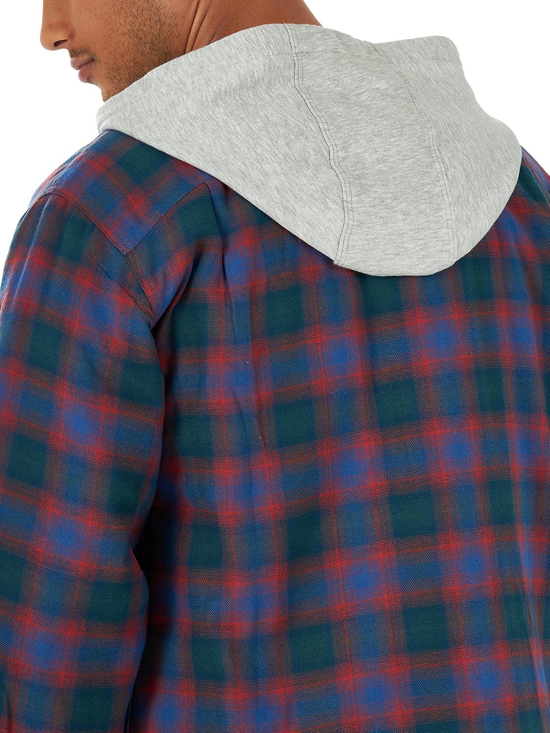 imageWrangler Authentics Mens Long Sleeve Quilted Lined Flannel Shirt Jacket with HoodLimoges