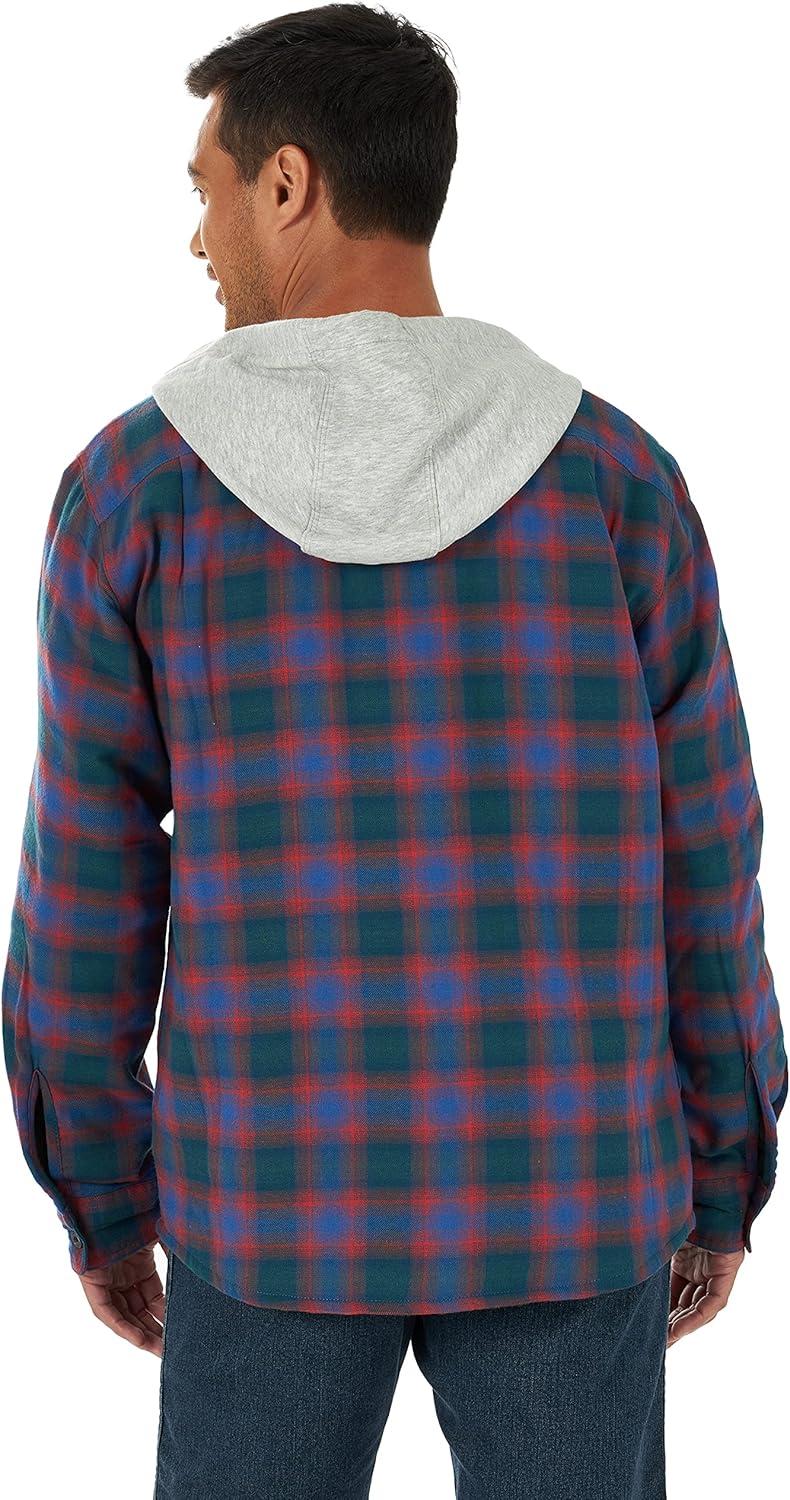 imageWrangler Authentics Mens Long Sleeve Quilted Lined Flannel Shirt Jacket with HoodLimoges