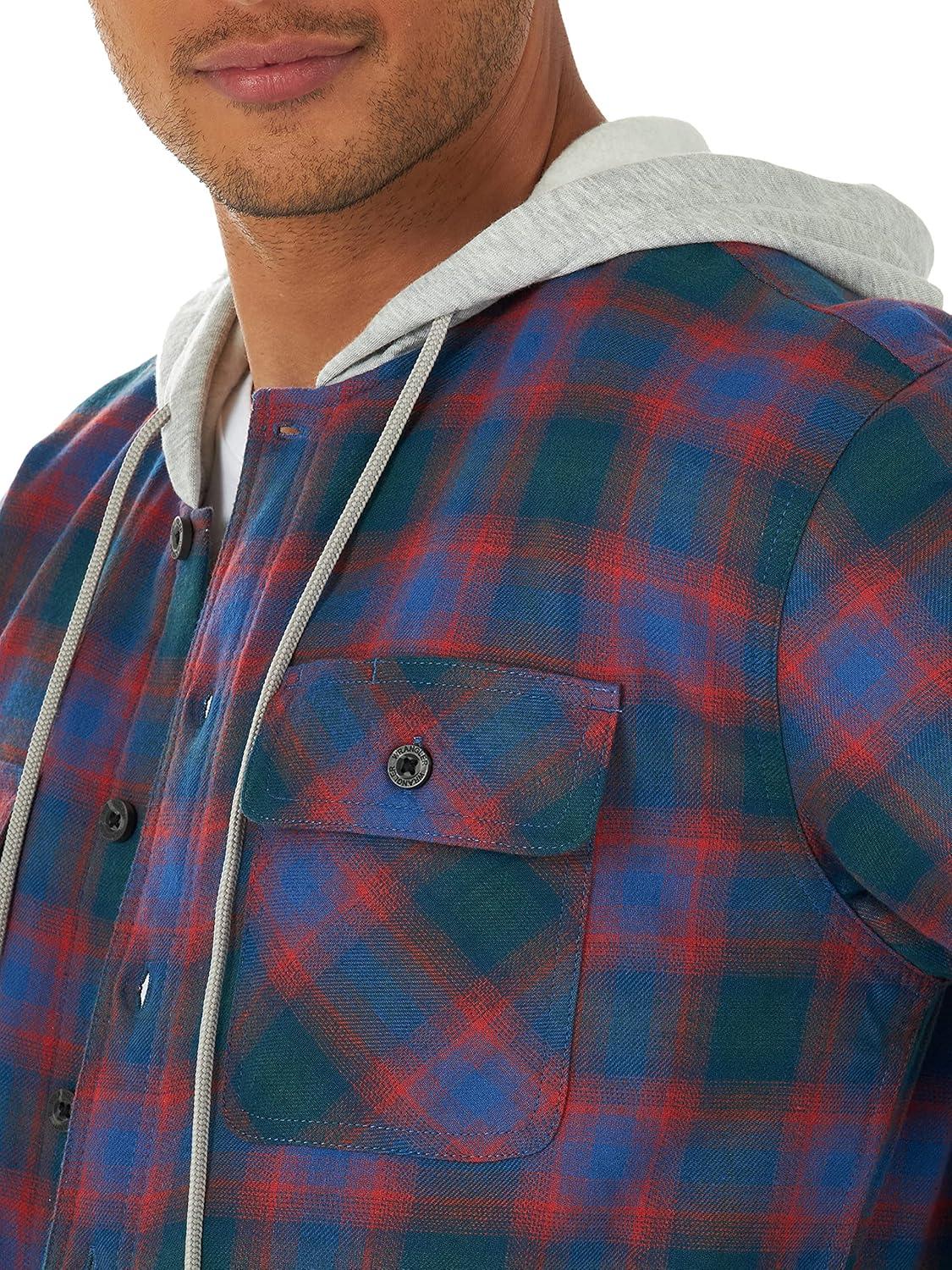 imageWrangler Authentics Mens Long Sleeve Quilted Lined Flannel Shirt Jacket with HoodLimoges