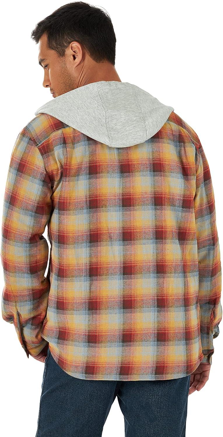 imageWrangler Authentics Mens Long Sleeve Quilted Lined Flannel Shirt Jacket with HoodPale Gold